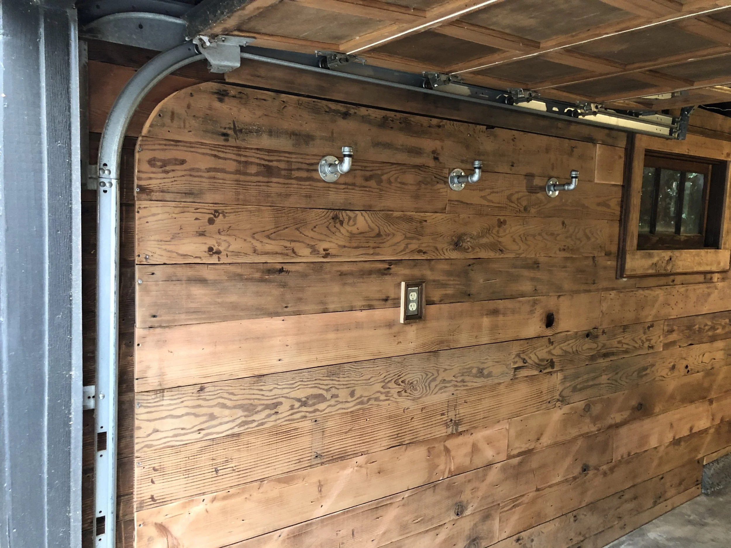 Garage restoration, reclaimed shiplap and Douglas-Fir beams/timber