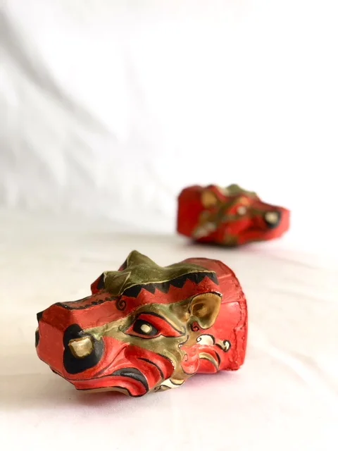 Paper Mache Foo Dogs.  1960's.  Signed. 