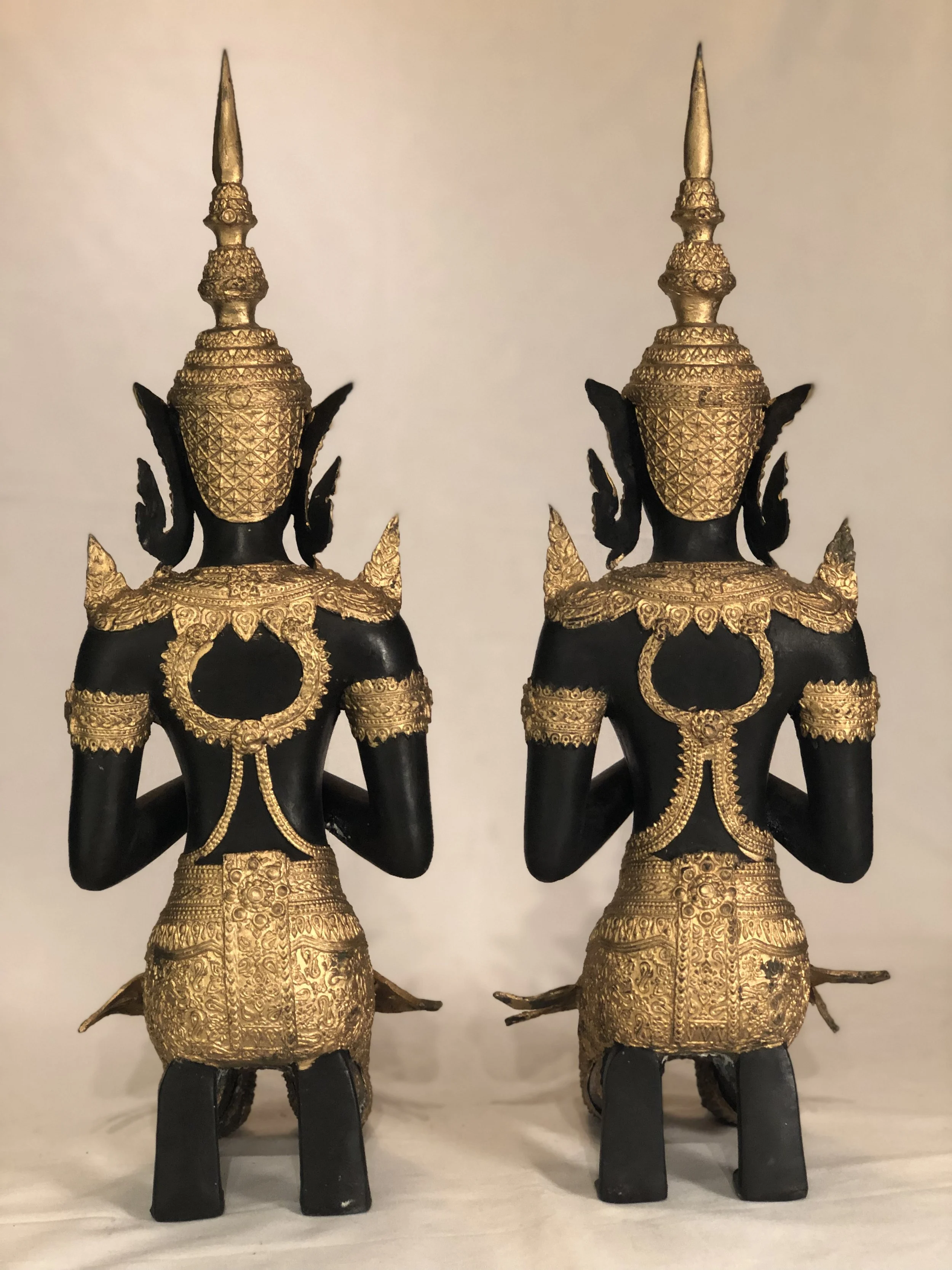 Pair of Bronze Thai Buddhist Shrine Figures
