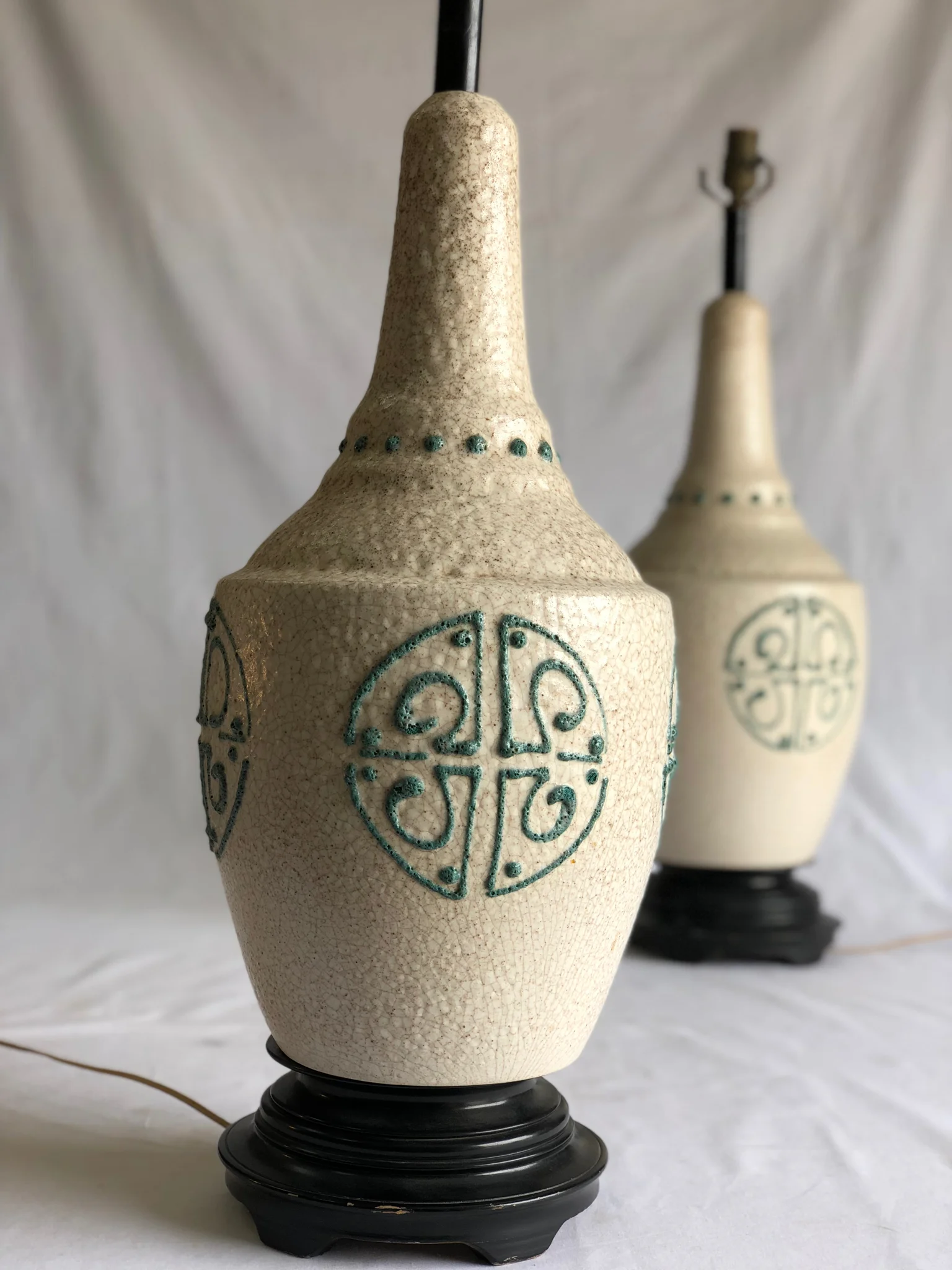 mid century lava glaze lamps with sacred geometry motif