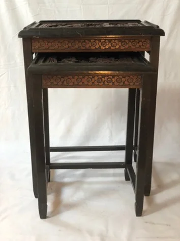 Chinese Nesting Tables.  Hand Carved.  Two
