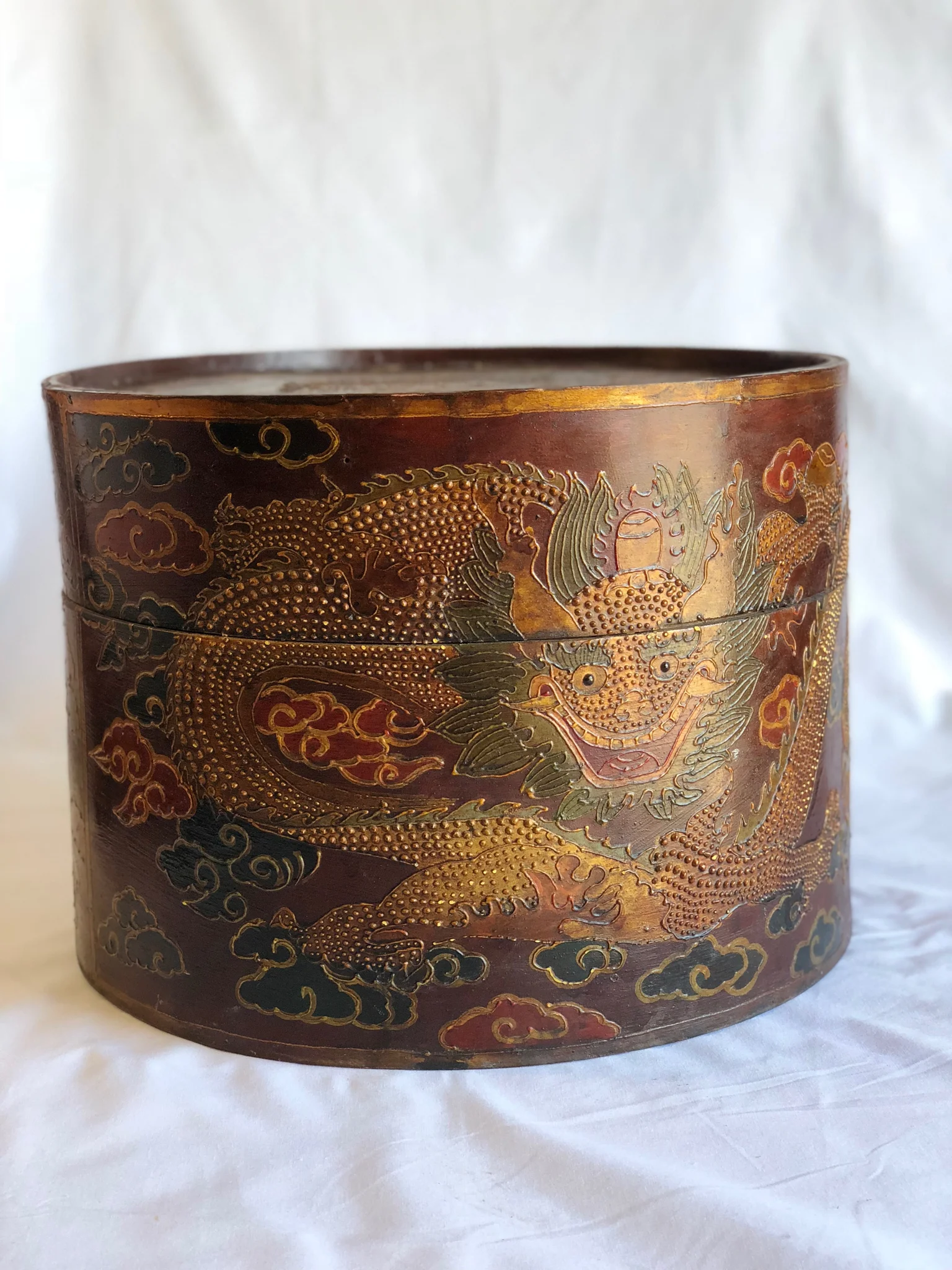 Chinese Hat Box.  Hand painted.  Antique.