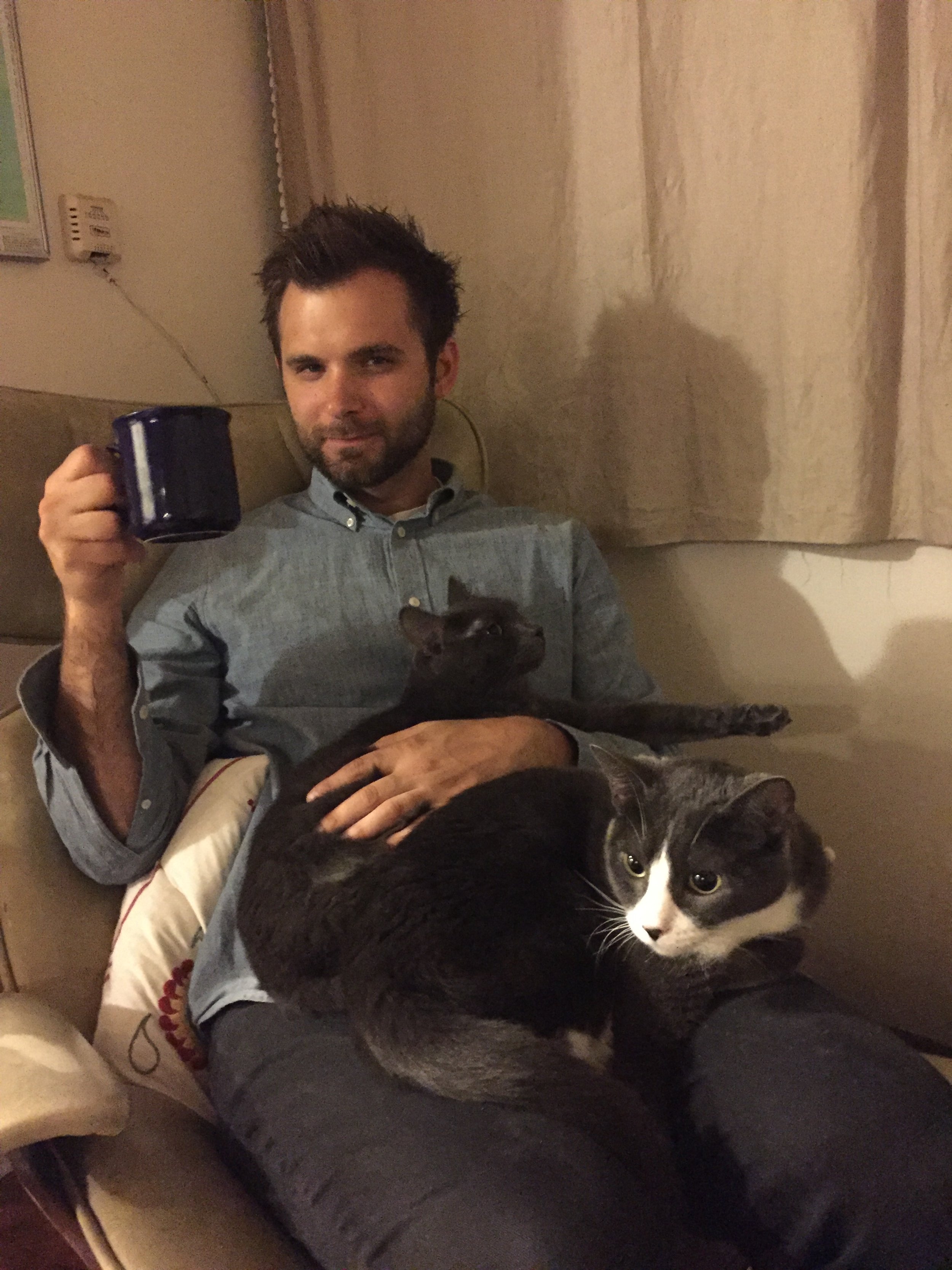Jerry Spears with two cats