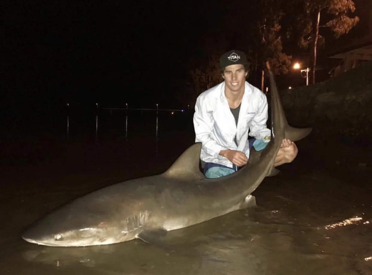 Matt Duncan with one of the biggest Bull sharks we seen caught on the Sunny Coast all year. This guy was caught in the Maroochy River on 20 pound braid! The fish was released safely.