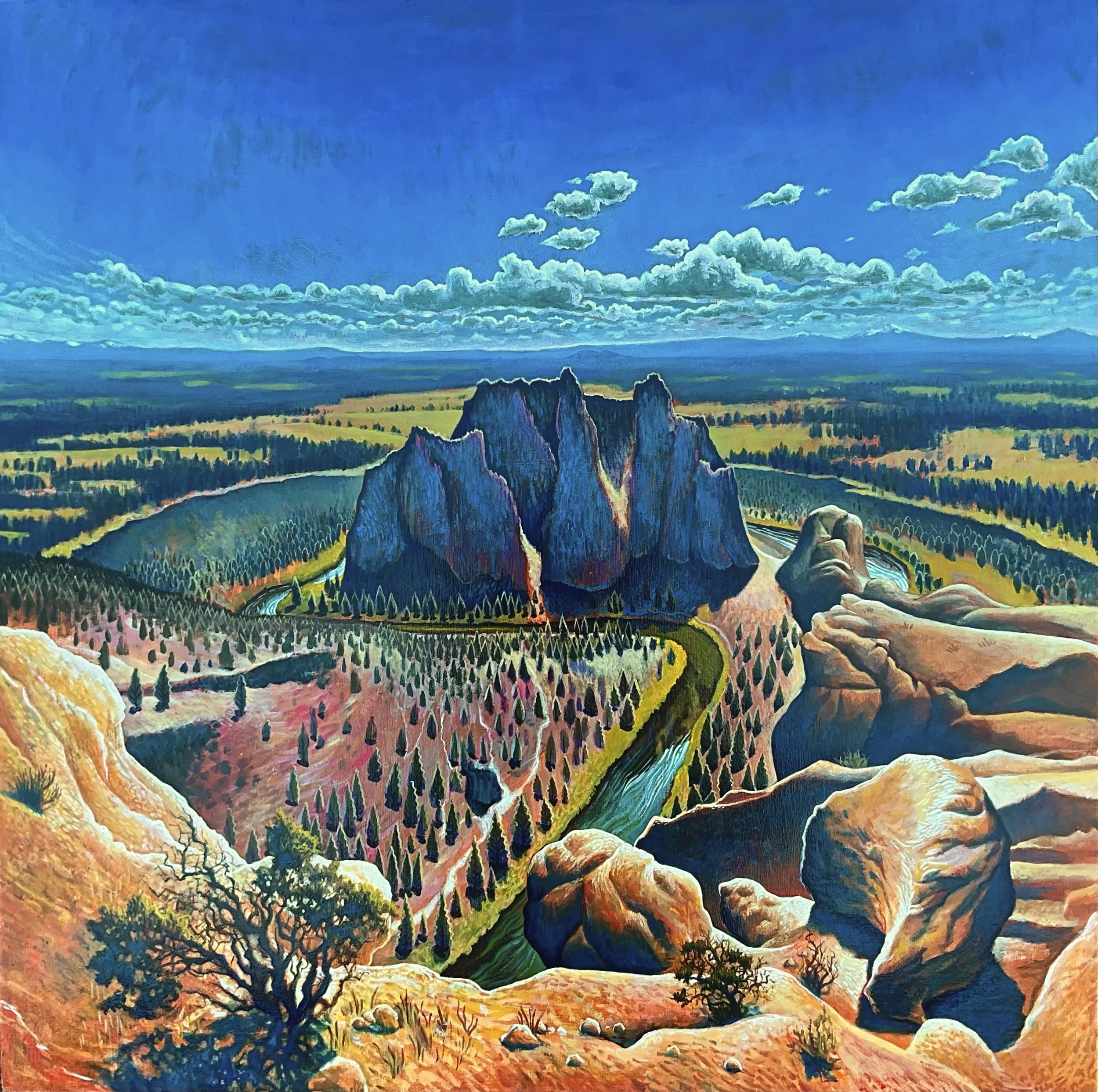 Memorial Day at Smith Rock — original acrylic landscape painting of Smith Rock State Park, Oregon, by J Richard Briggs