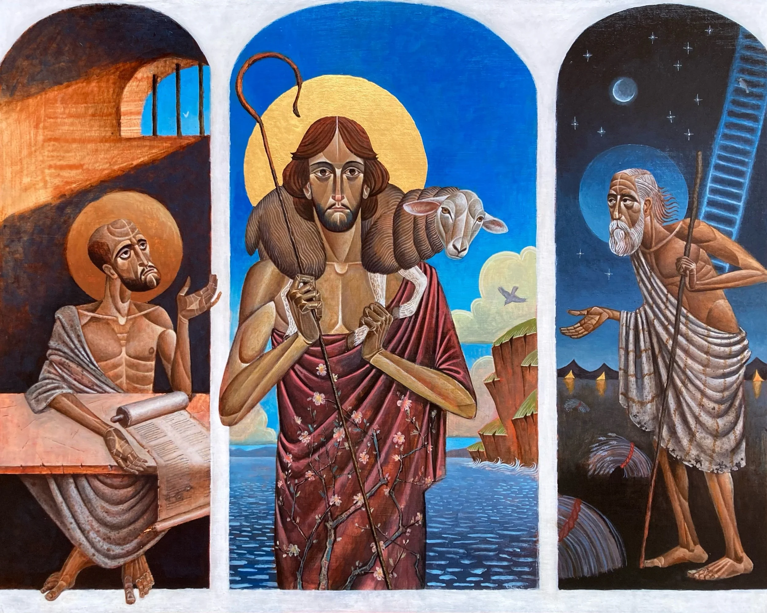 Good Shepherd Icon (with Evagrius and Jacob), 18x20, 2022