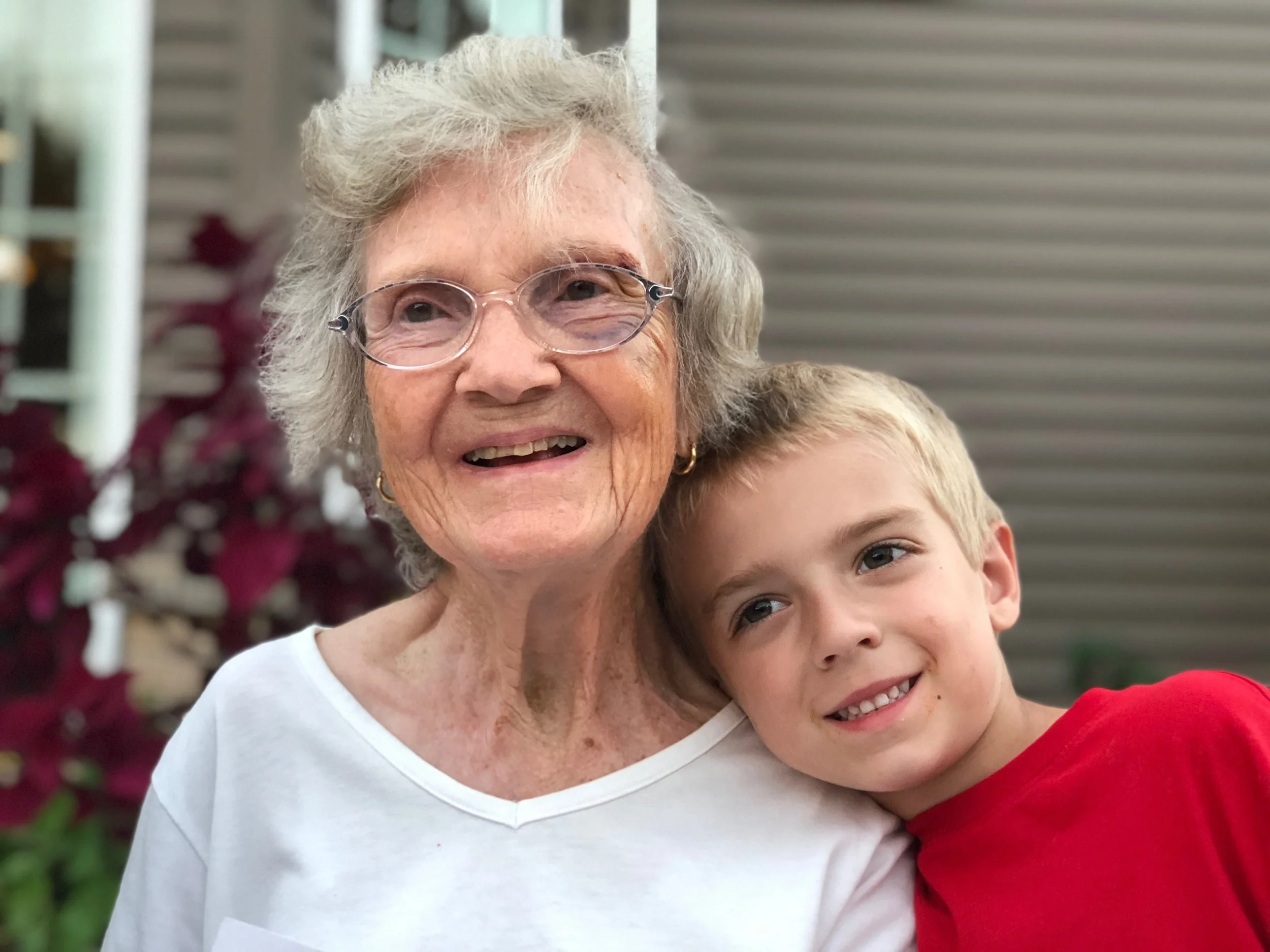 Aunt Ethel in 2018 on her 90th birthday with our son Zachary