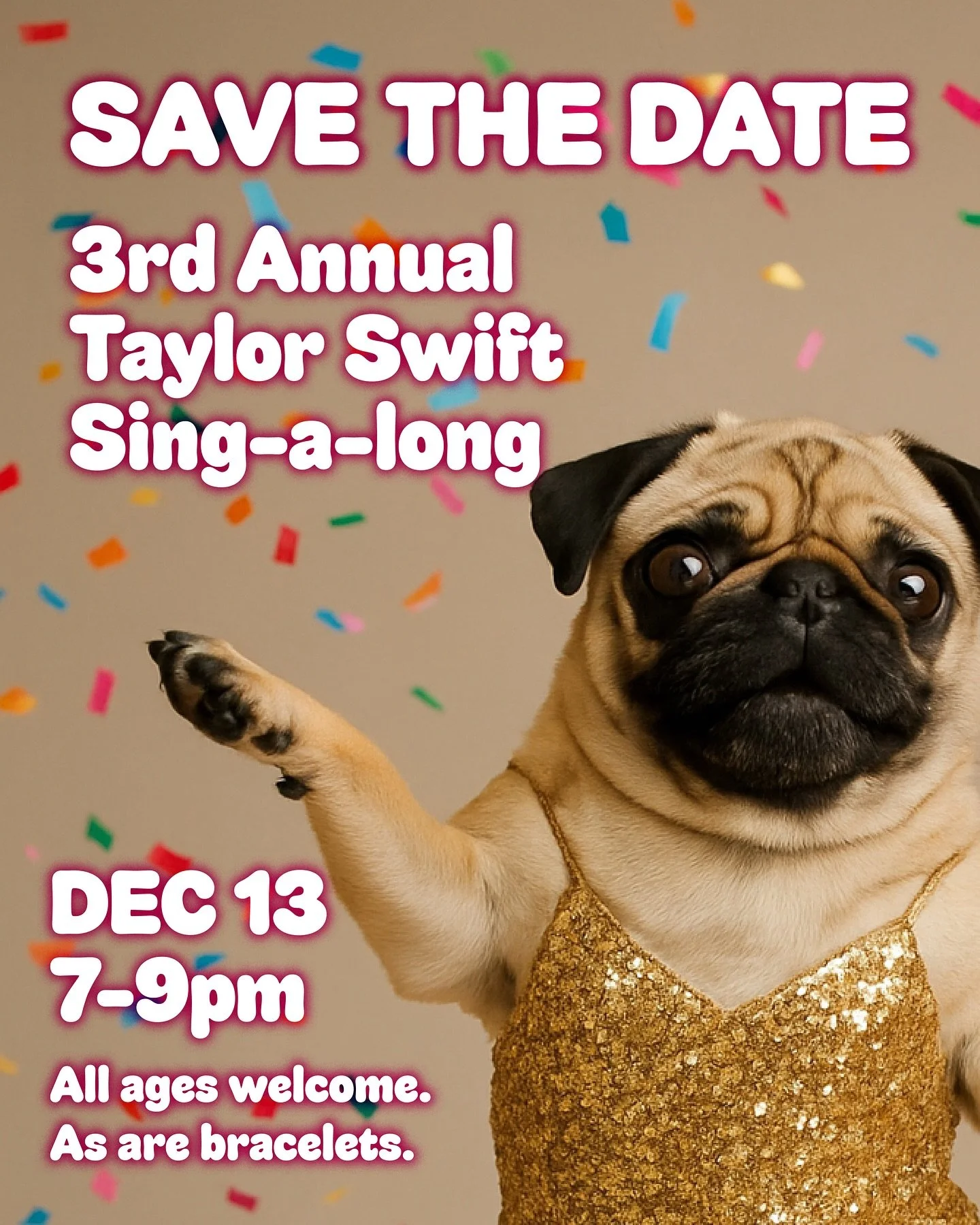 💃🏼SAVE THE DATE 💃🏼SAT 12/13 &bull; 7-10PM 💃🏼

Come celebrate @taylorswift&rsquo;s birthday with our 3rd Annual Sing-a-long! Actual out-loud singing not required, but is highly encouraged. So is lip-syncing, head hopping, enthusiastic toe tappin