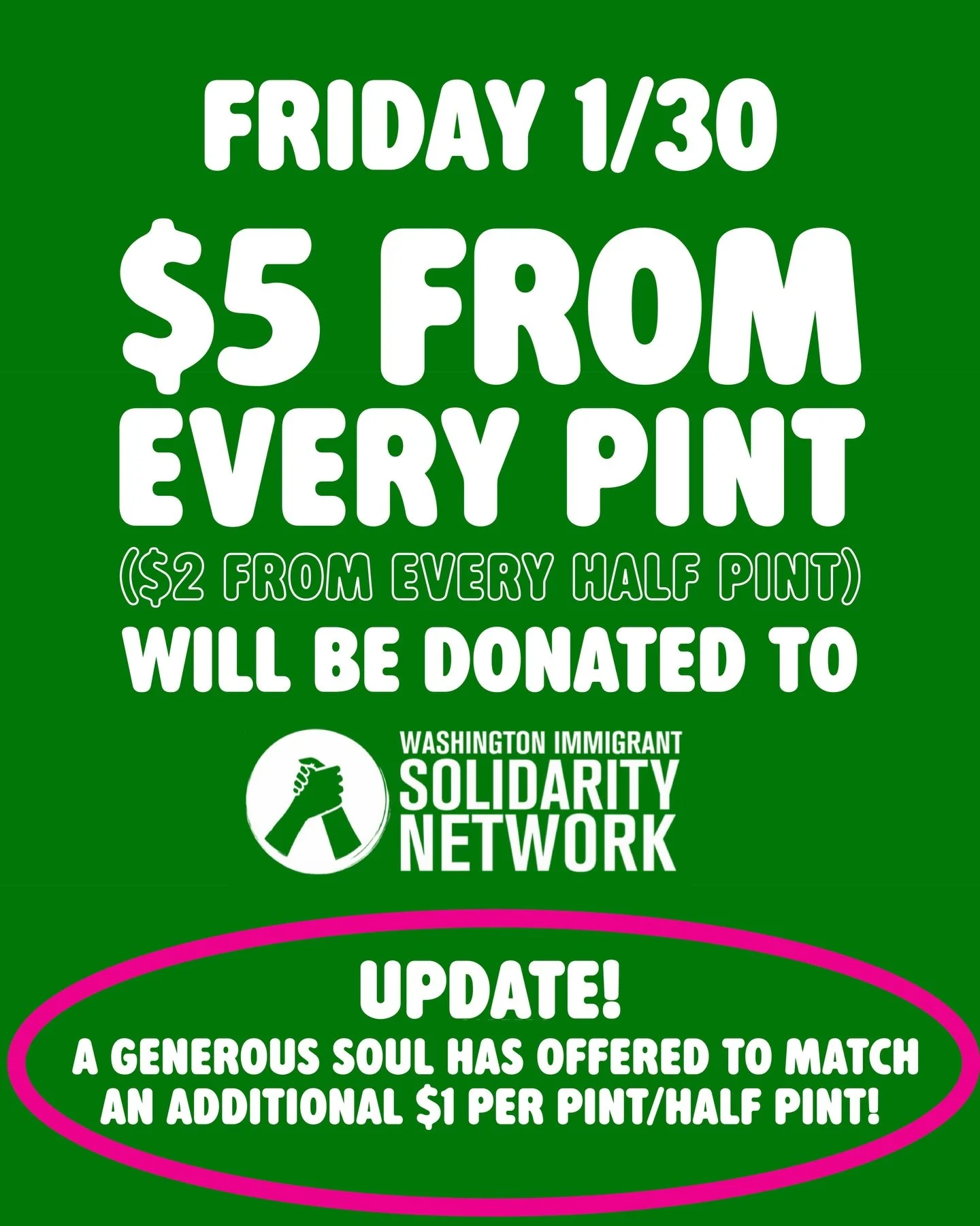 ⭐️ UPDATE ⭐️

An incredibly generous soul has reached out to offer a match of an ADDITIONAL $1 PER PINT / HALF PINT.

Y&rsquo;all, we&rsquo;ve always known that we are part of an incredible community. But surprises like this make our hearts explode w