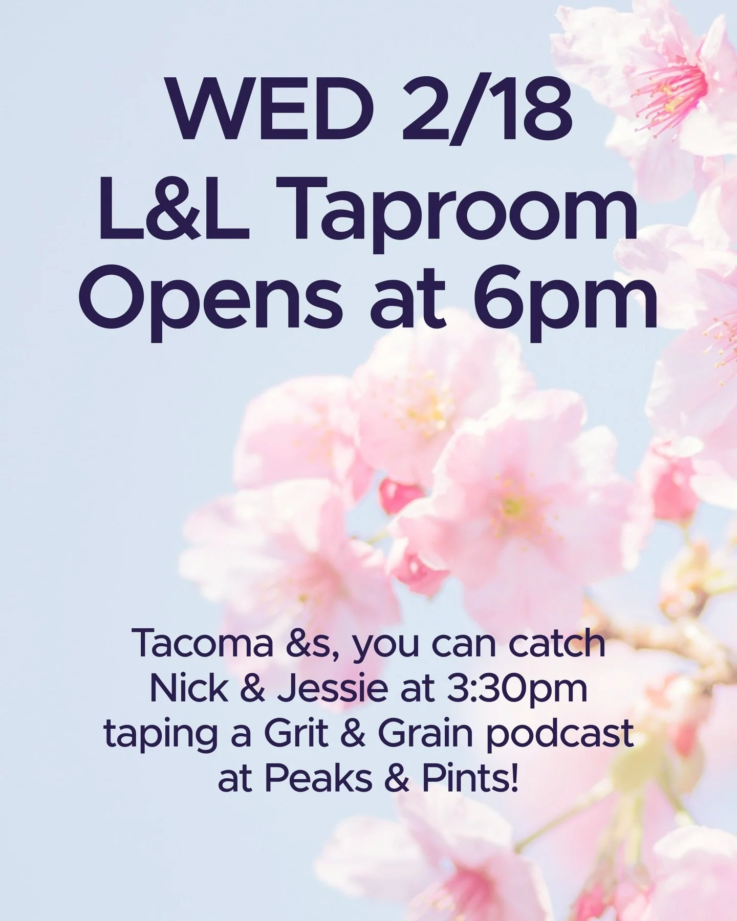 HEADS UP, &amp;s!

The taproom will be opening at 6pm on Wednesday, 2/18. But if you&rsquo;re in the Tacoma area, drop by @peaksandpints and watch Nick &amp; Jessie make their way through a live recording of the @gritandgrainpodcast!

#DrinkLocal #Cr