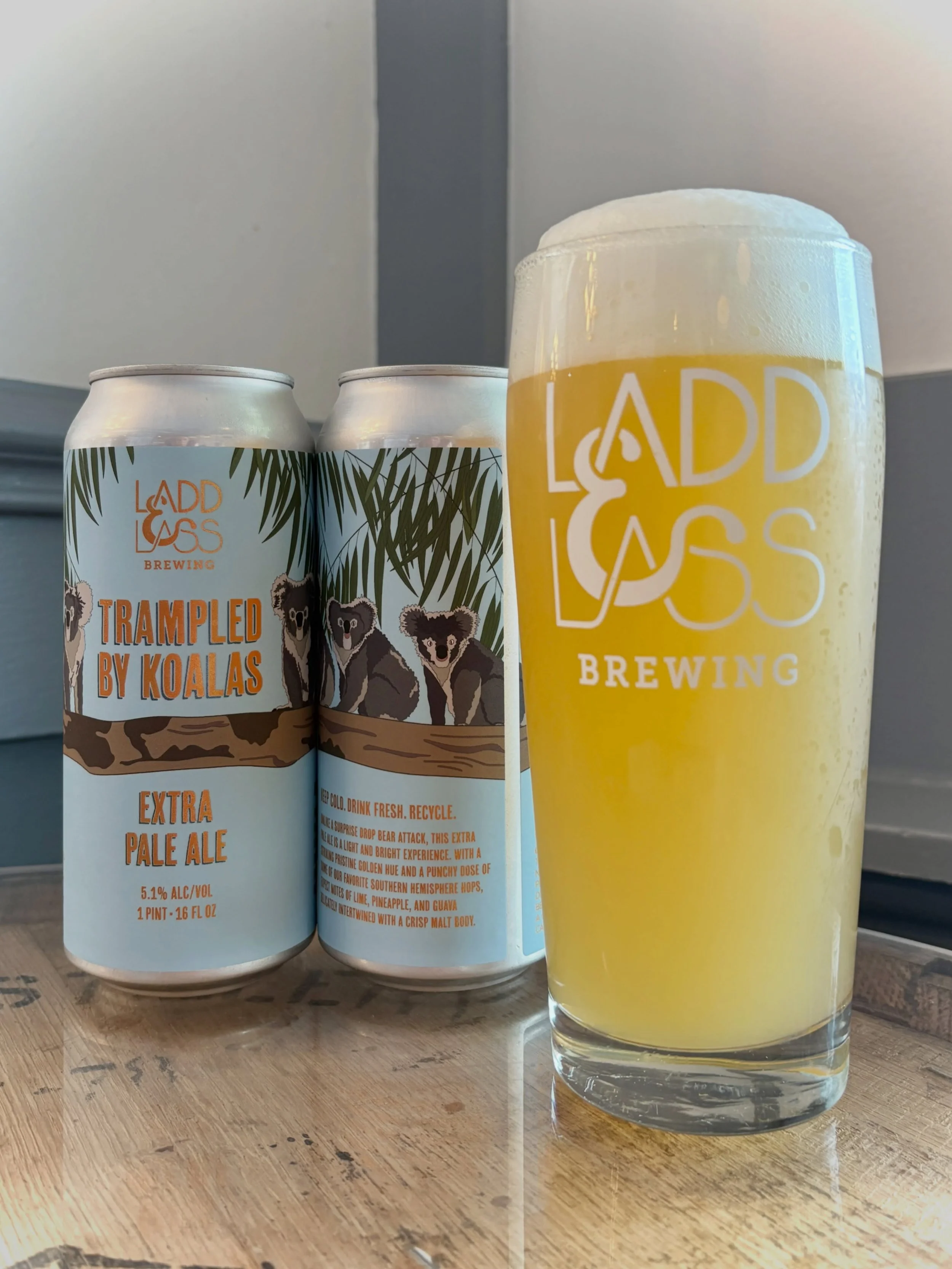 NEW RELEASE!

Trampled by Koalas 
Extra Pale Ale / 5.1% ABV

Unlike a surprise drop bear attack, this extra pale ale is a light and bright experience. With a striking golden hue and a punchy dose of some of our favorite southern hemisphere hops, expe