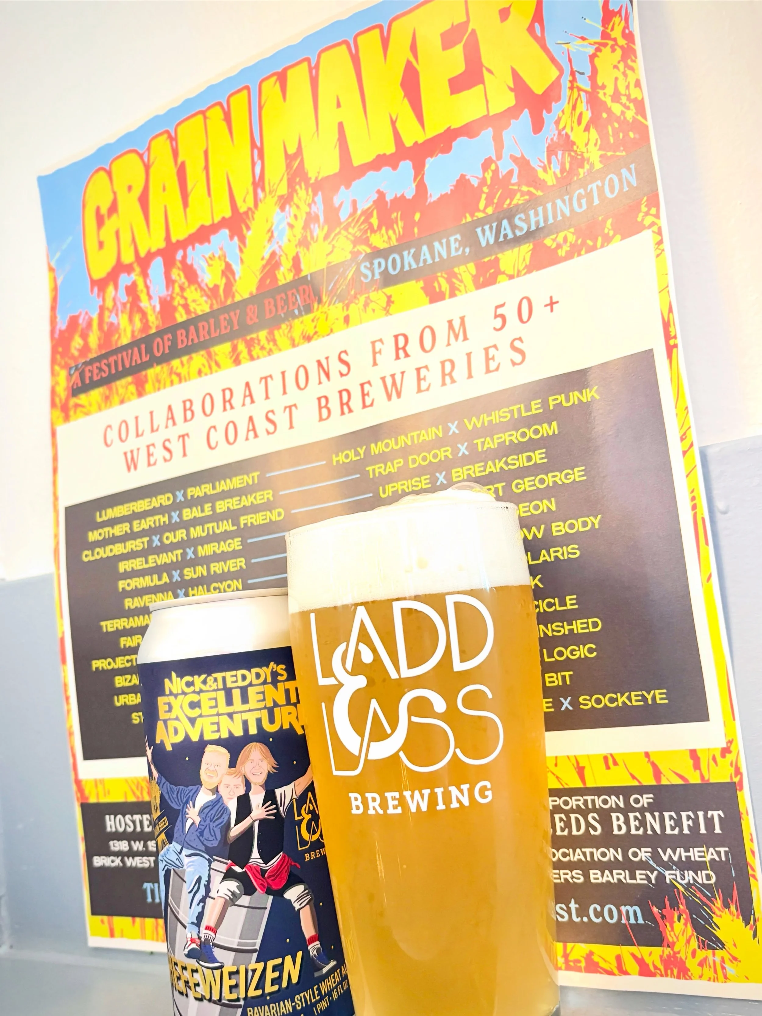 NEW RELEASE!

Nick &amp; Teddy&rsquo;s Excellent Adventure
Hefeweizen / 5% ABV

For this year&rsquo;s GRAINMAKER Fest we partnered up with our homies at @thegrainshed to create a classic Bavarian-style Hefeweizen&mdash;brewed with 100% NW-grown malte