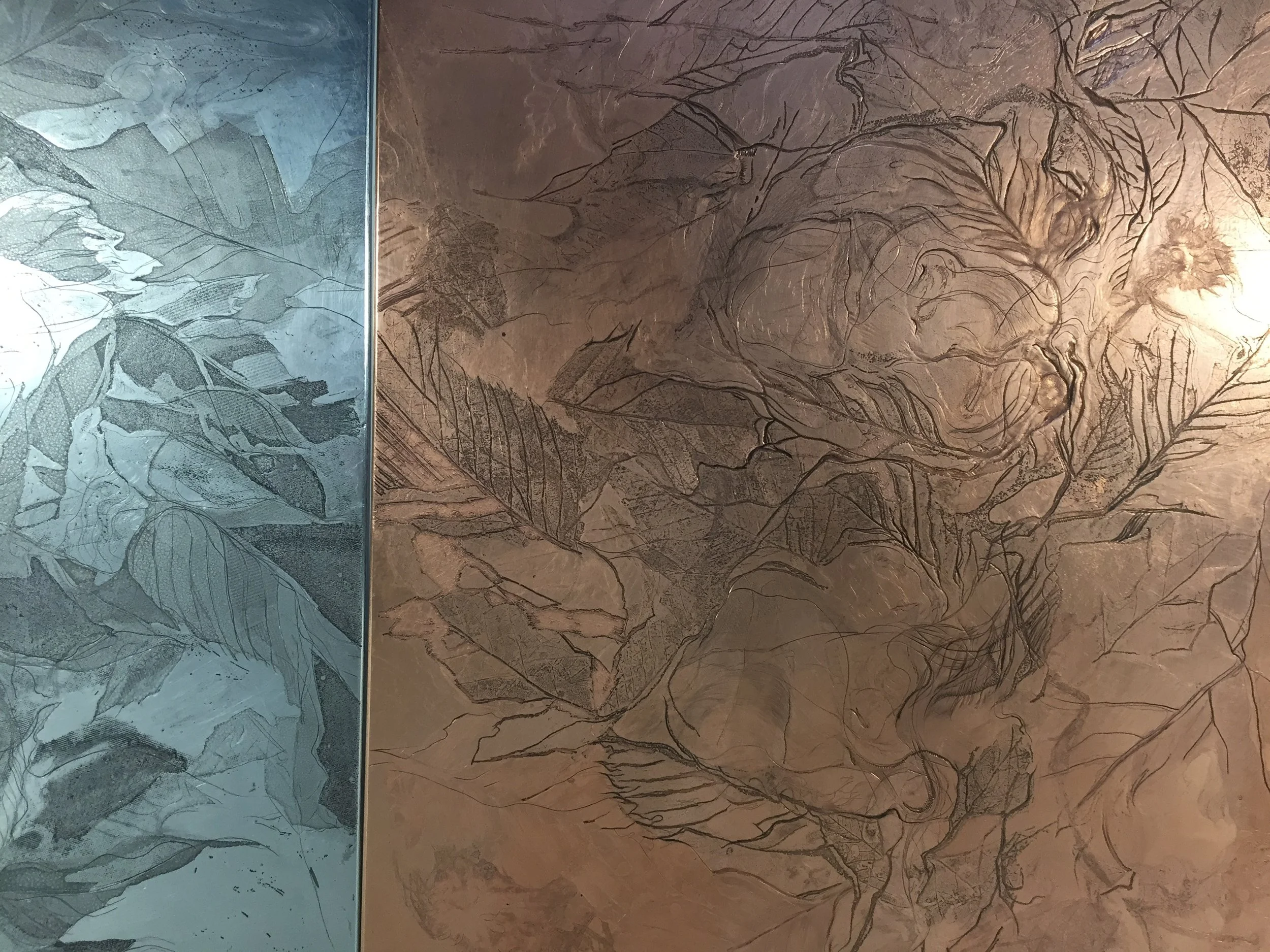 Close up of copper intaglio plate