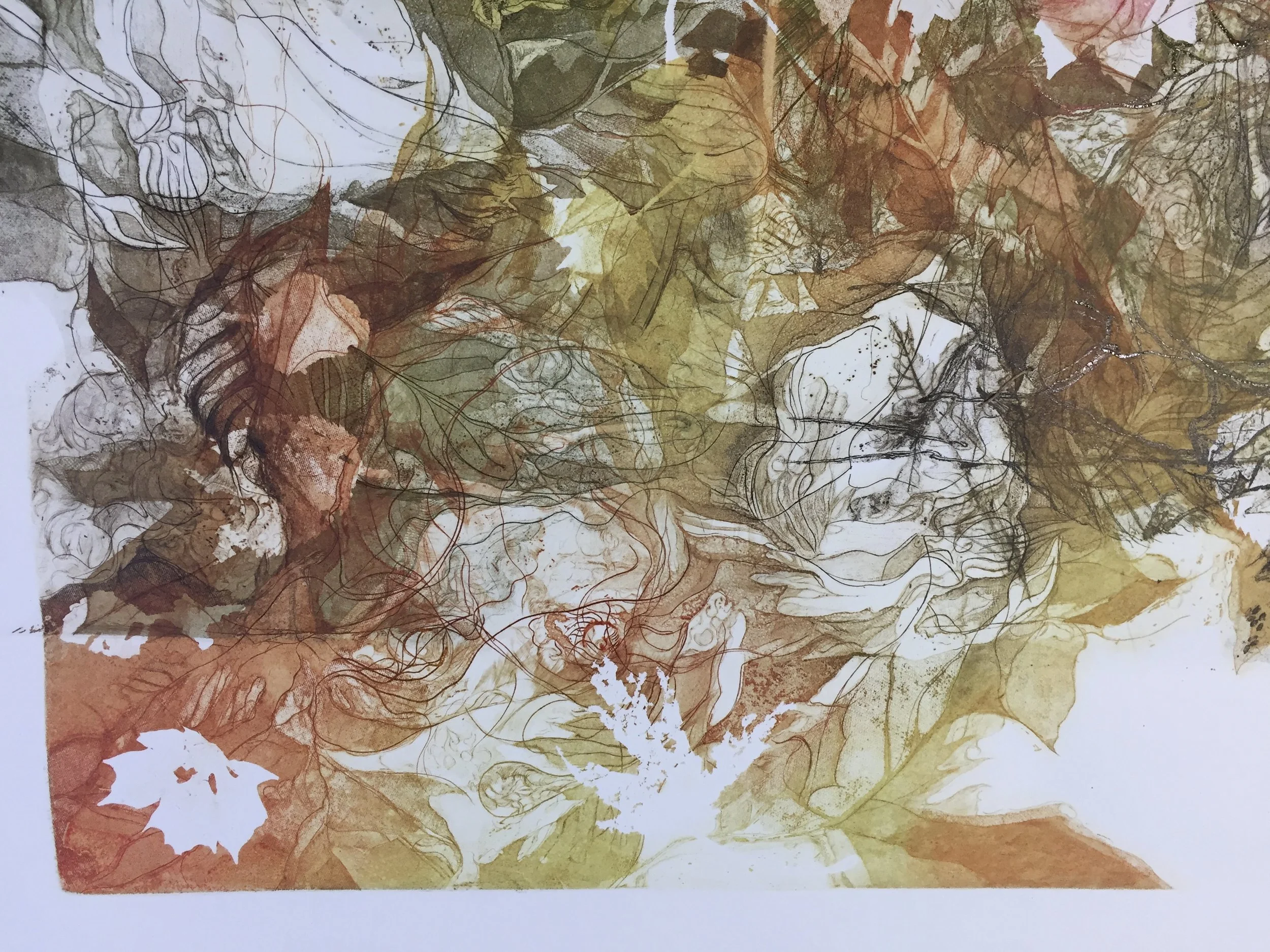 Print Detail with leaf stencils.