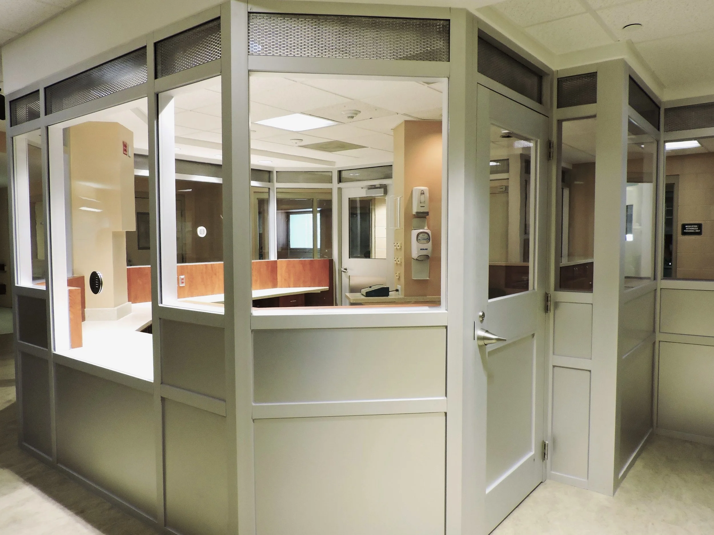 Reconfiguration and renovation of the adult psych nurse station to provide complete protection to staff members and patients.