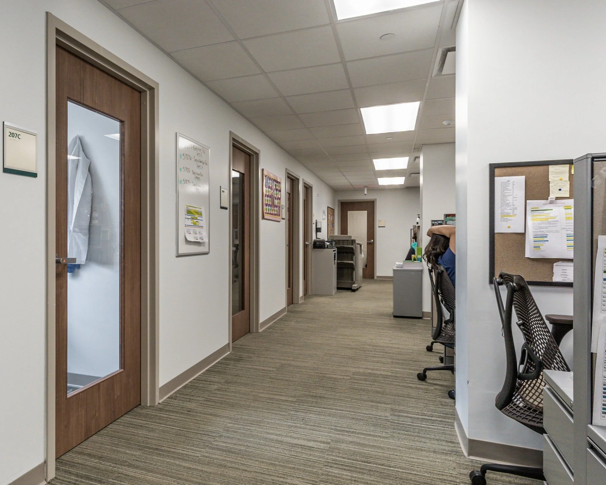 Reconfiguration and renovation of currently vacant phased out exam rooms into new office areas.