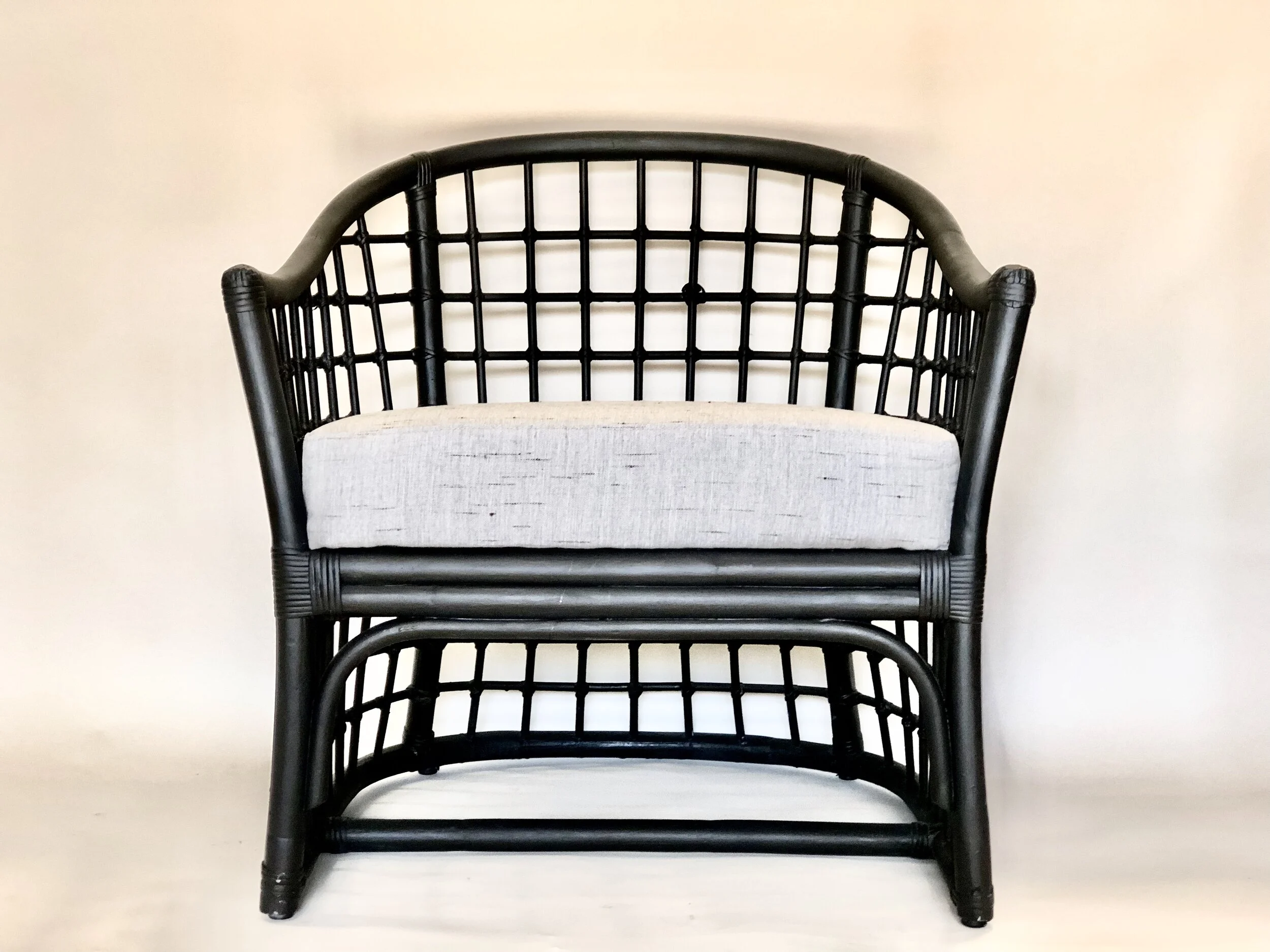 Rattan Barrel Back Black Chair