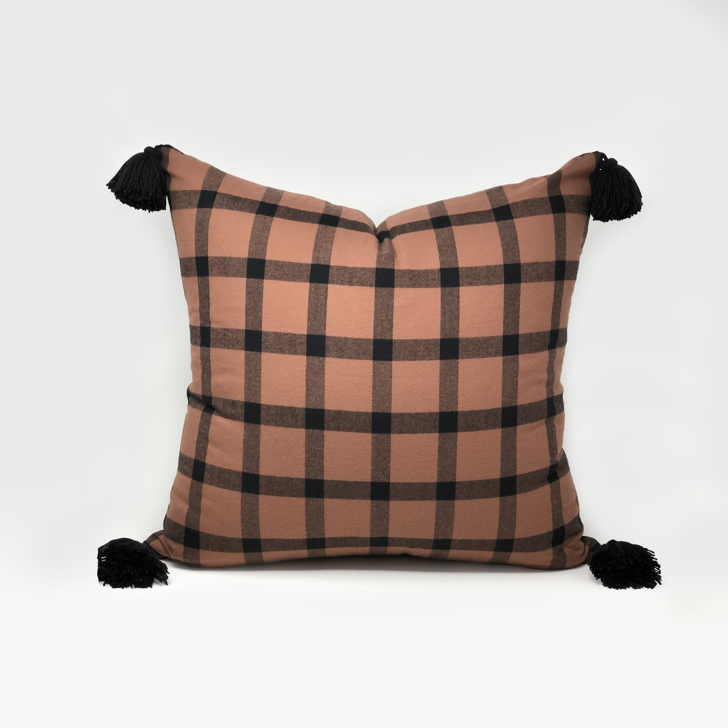 Chestnut and Black Plaid Pillow with Tassels