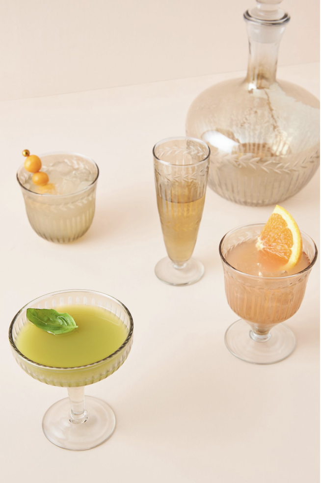 Smokey Etched Glass Flute (Set of 4)