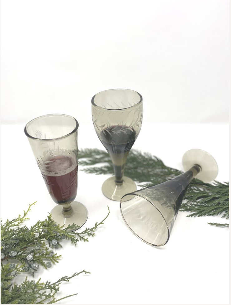Etched Smokey Glassware- (Set of 6)
