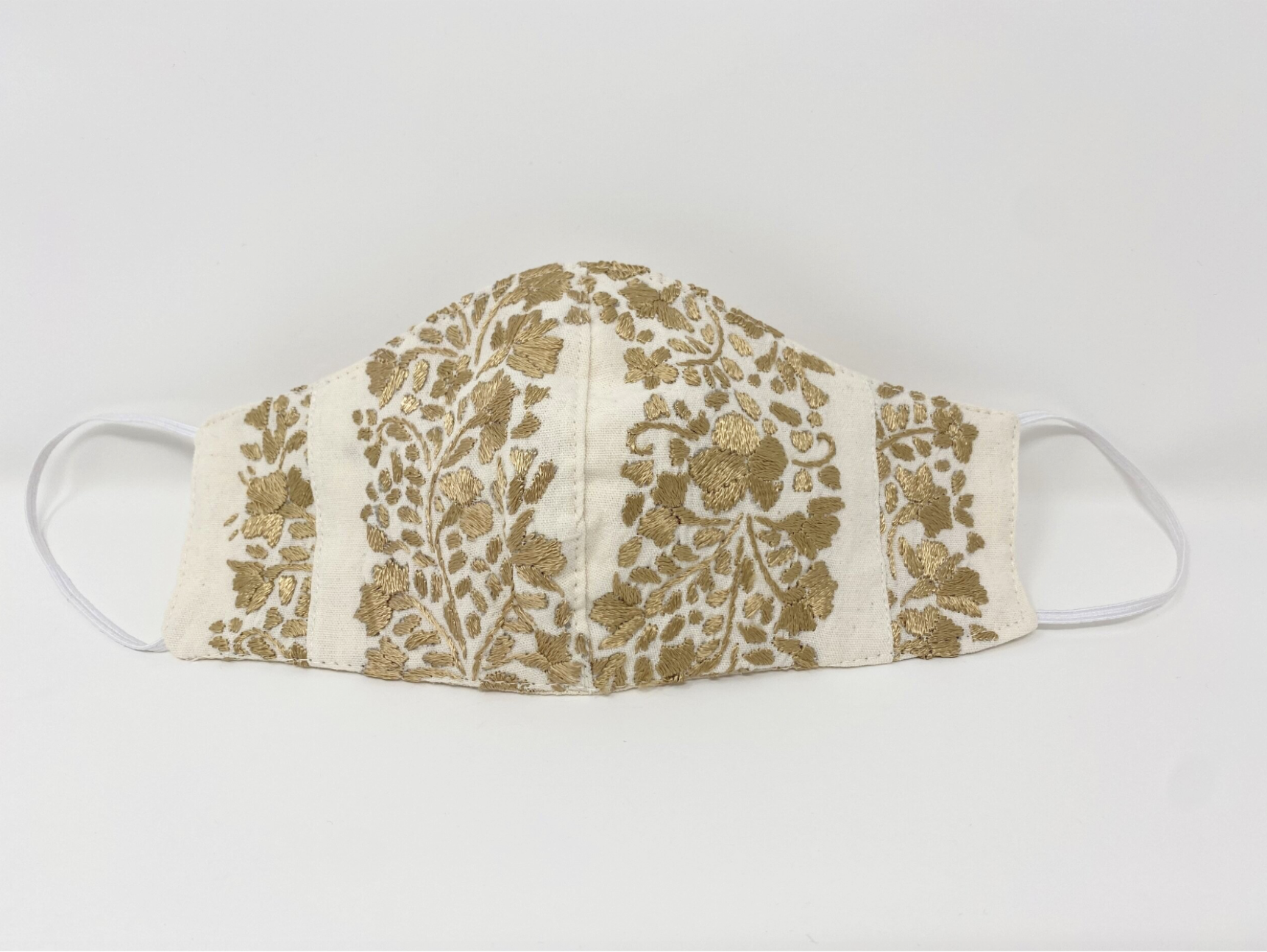 White Mask with Bronze Embroidery- Adult Lg.
