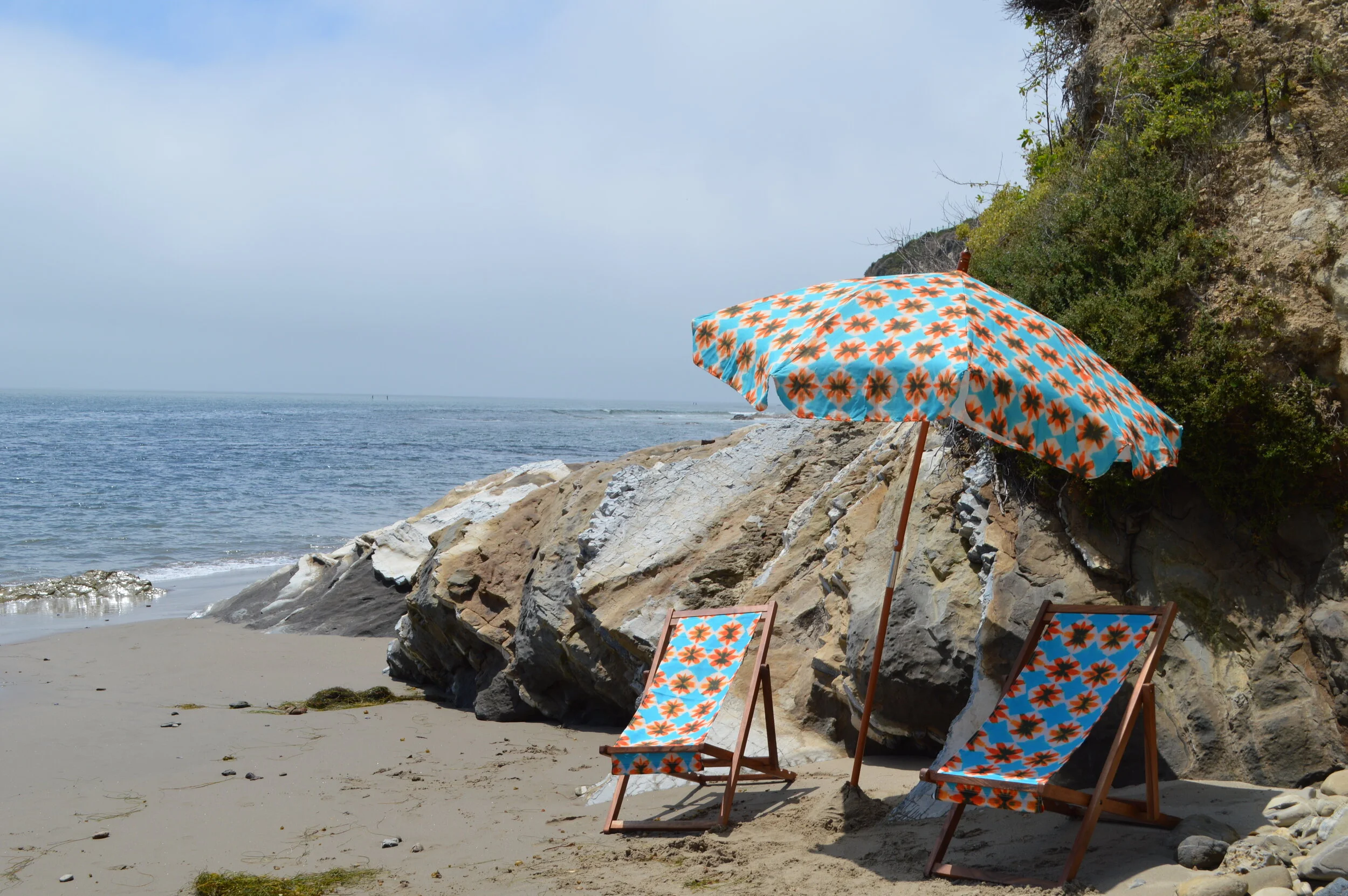 Aqua and Orange Shibori Tie-Dyed Umbrella