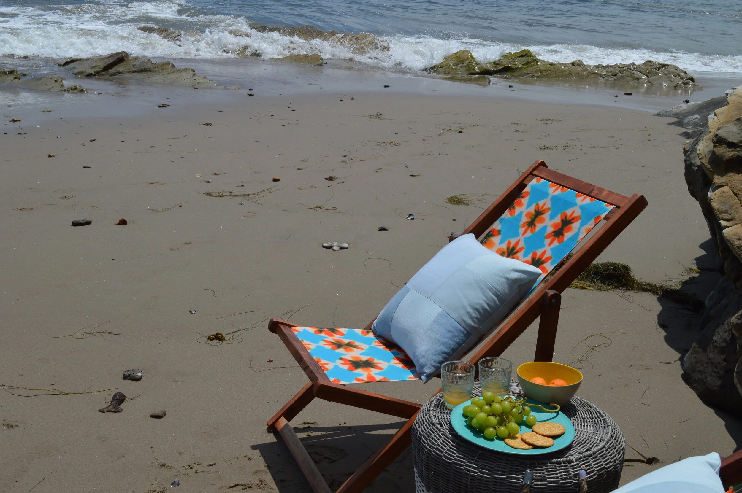 Aqua and Orange Shibori Tie-Dyed Sling Chair