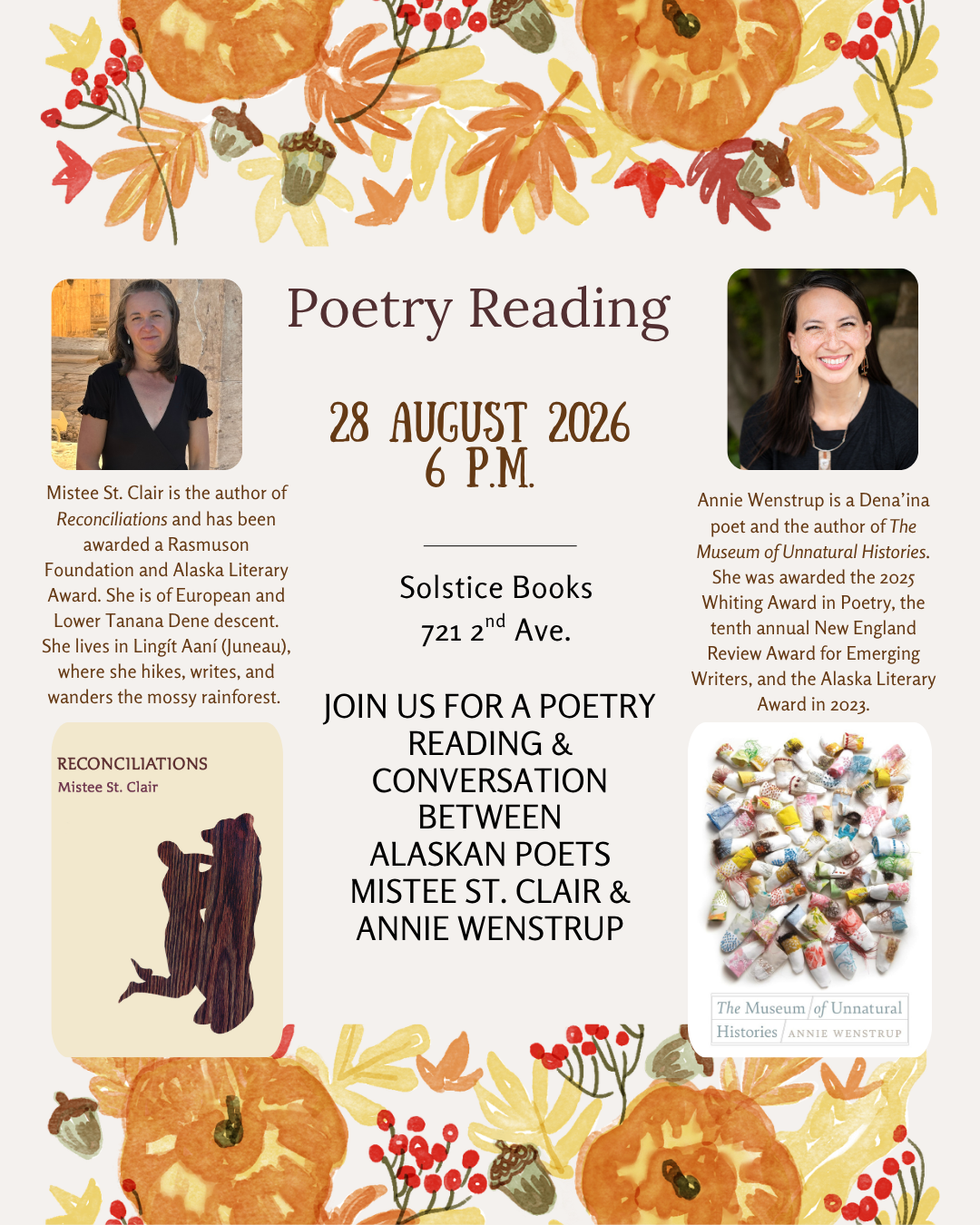 Reading by Mistee St. Clair and Annie Wenstrup at Solstice Books