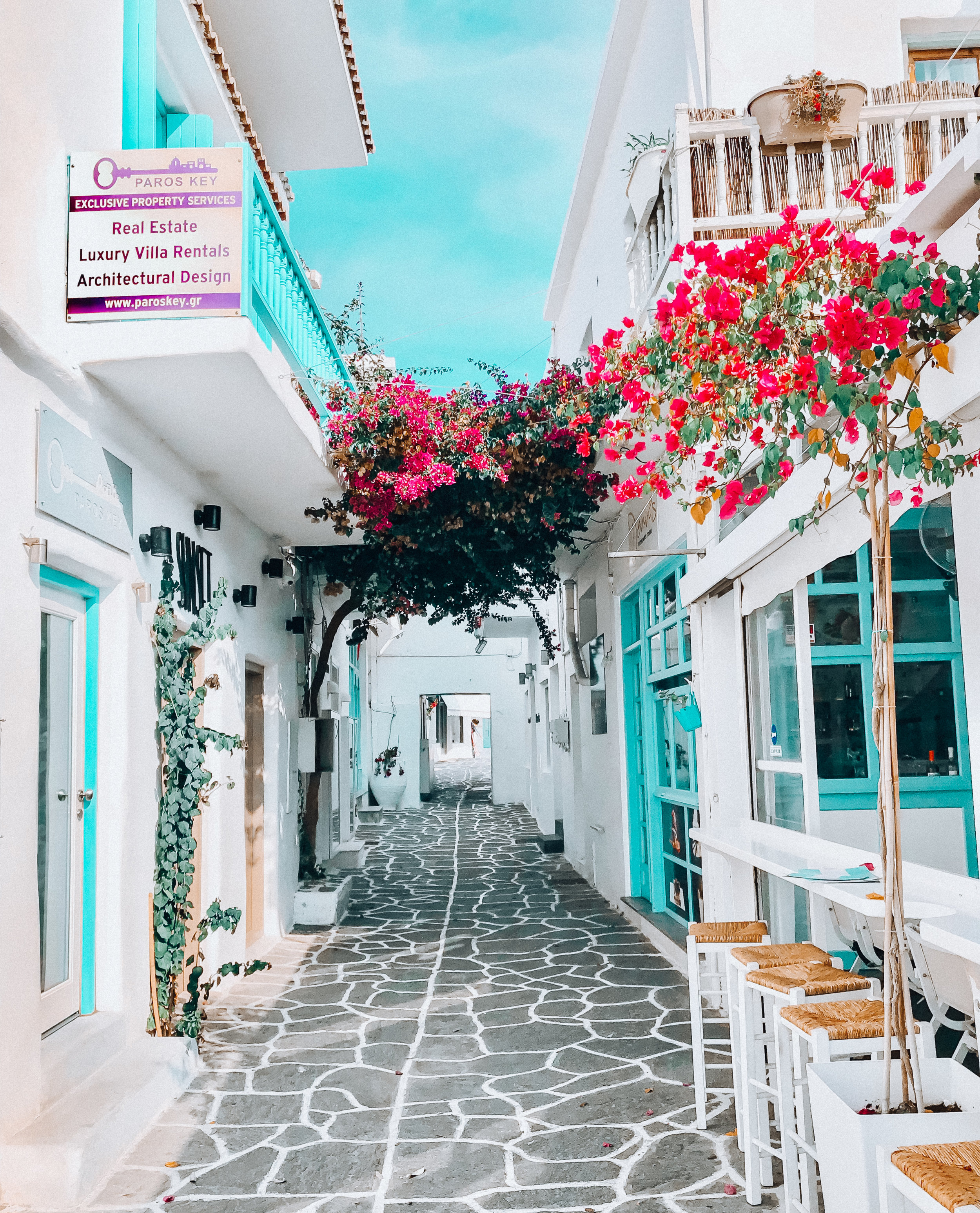 side street in Naoussa in Paros, Greece