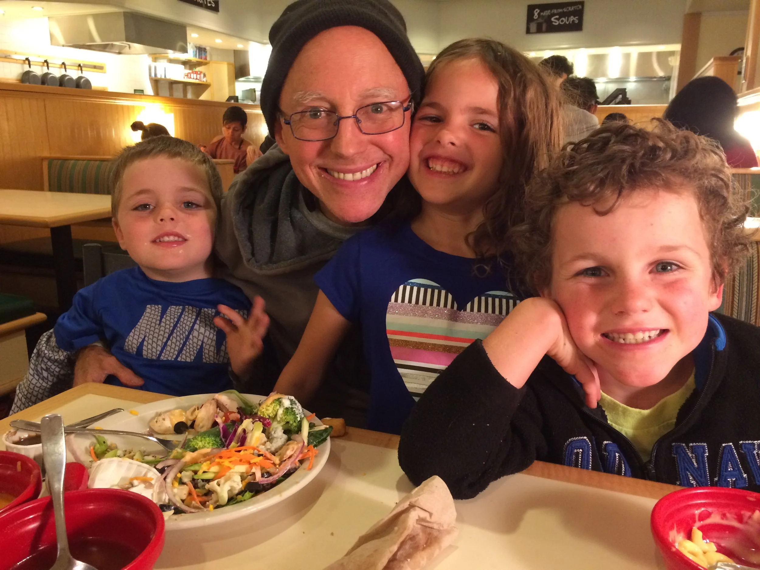 Sweet Tomatoes with Grandpa and J.J. with Caleb, Sarah and Beckett