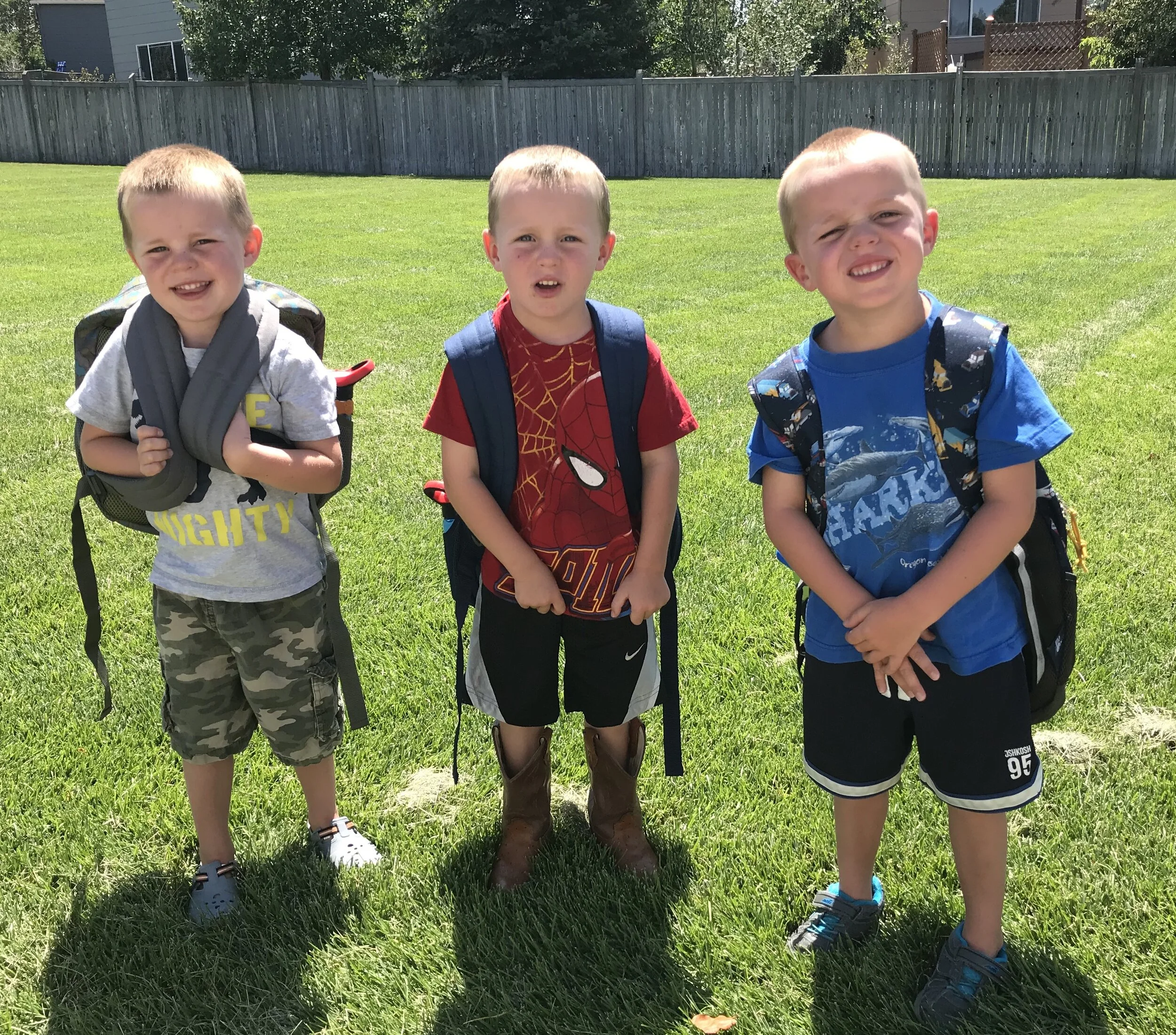  Triplets’ First Day of Pre-School: Zeke, McKade and Bowen - age 4 