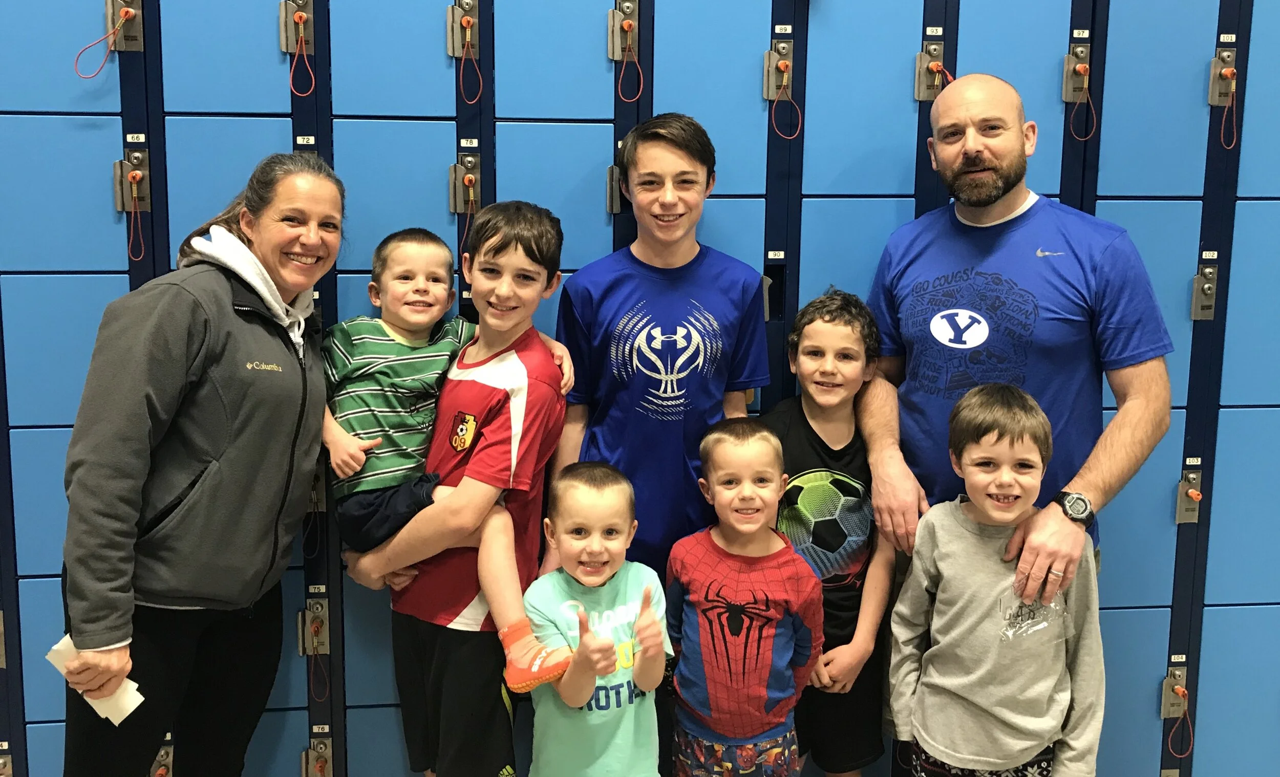  Jill’s family: Jill, Zeke, Titan, McKade, Jacob, Bowen, Beckett, Jared and Caleb - Sky Zone Adventure 