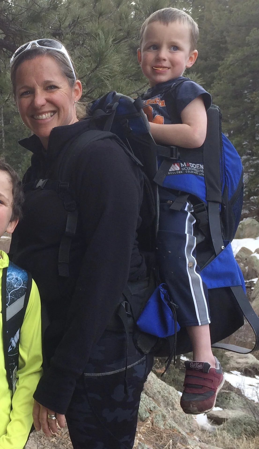  Jill carrying McKade on hike in Castlewood Canyon - March 2019 