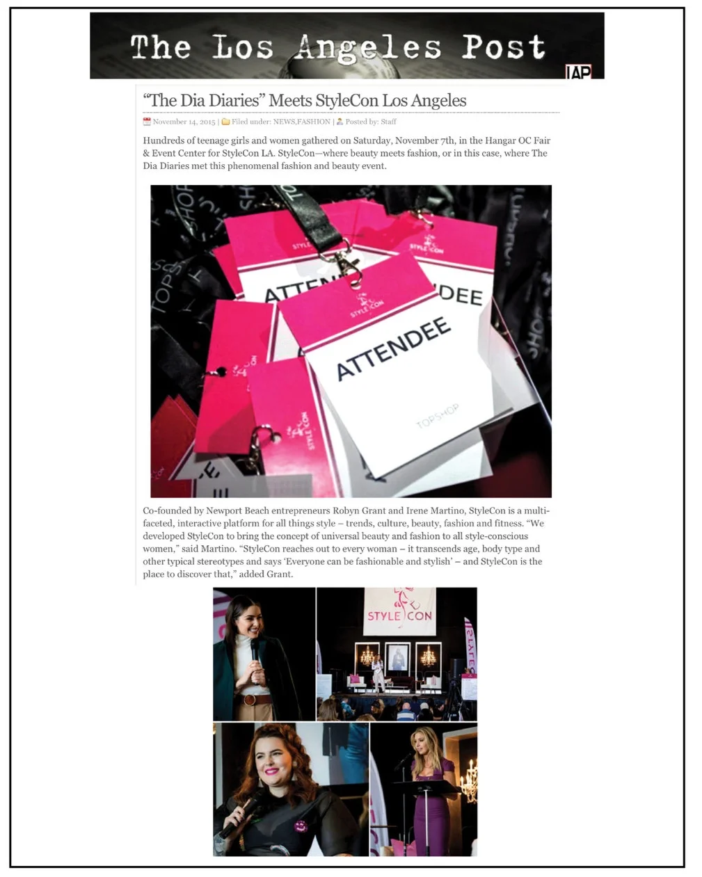 The Los Angeles Post, November 2016 ”The Dia Diaries” Meets StyleCon Los Angeles