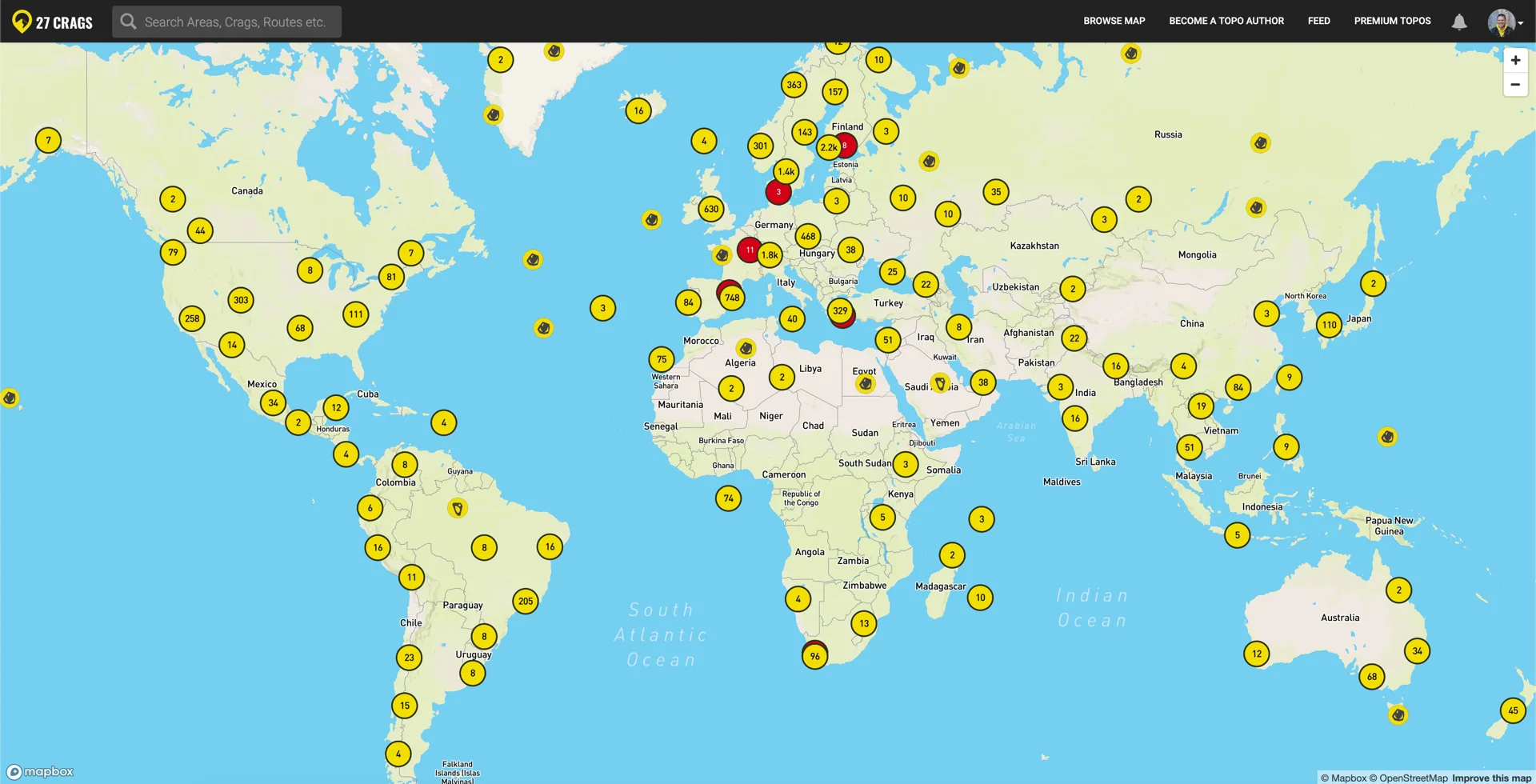 2019: 27 Crags has over 10000 climbing locations, all over the world. Content of Community topos varies a lot.