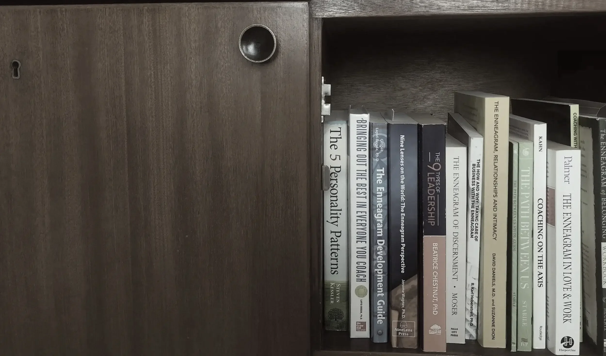 Book shelf filled with Enneagram resources