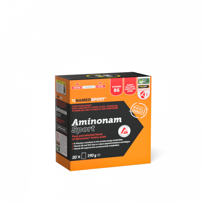 Aminonam Sport is an exclusive combination of pure and selected Amino acids Ajinomoto®, with added B vitamins that help promote recovery and the prevention of muscle catabolism caused by intense physical efforts. Branched-chain Ajinomoto® amino acids are particularly suitable to keep muscle catabolism under control; B vitamins play an important role in energy metabolism.