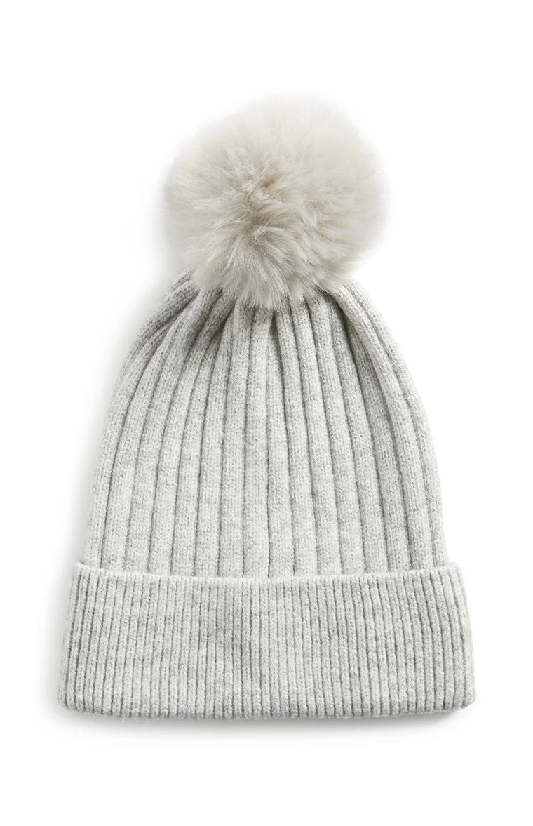 Grey Pom Pom Beanie