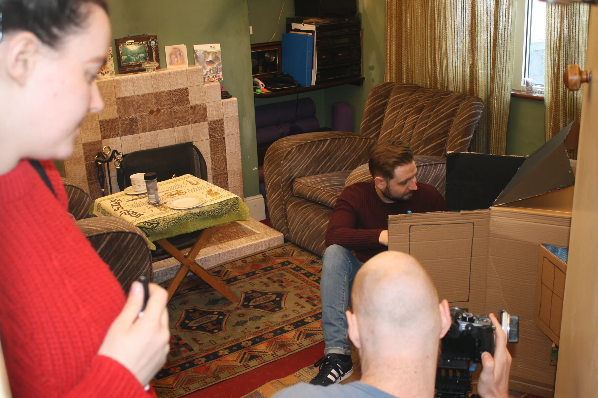 DOP Aaron framing up with actor John Sweeney