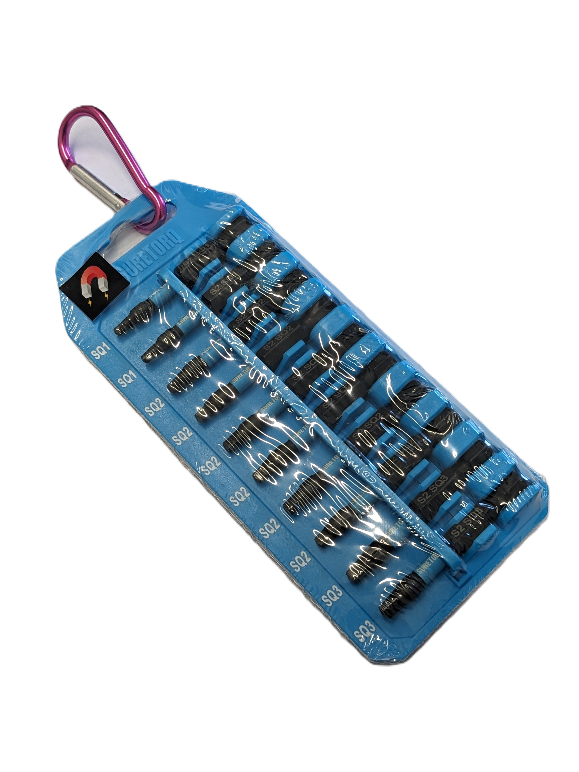 SURETORQ Mixed Square drive Sizes Impact Bit Set W/Carabiner Clip