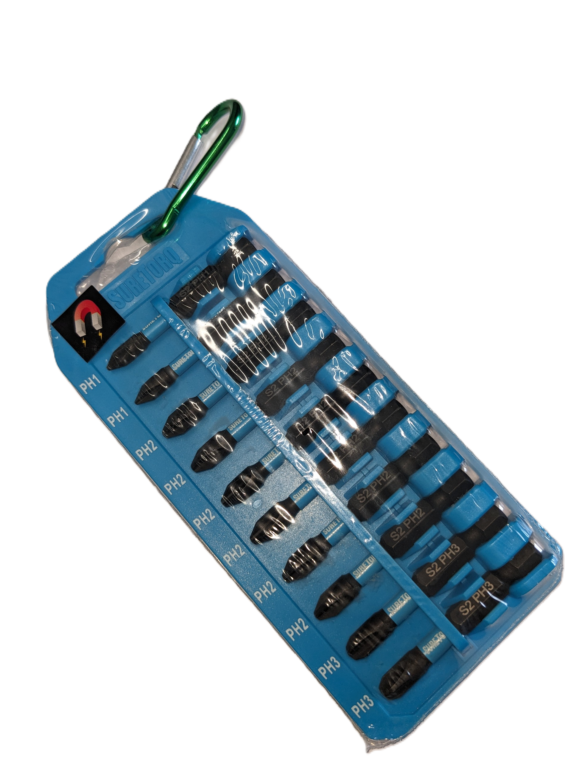 SURETORQ Mixed Crosspoint Sizes Impact Bit Set W/Carabiner Clip