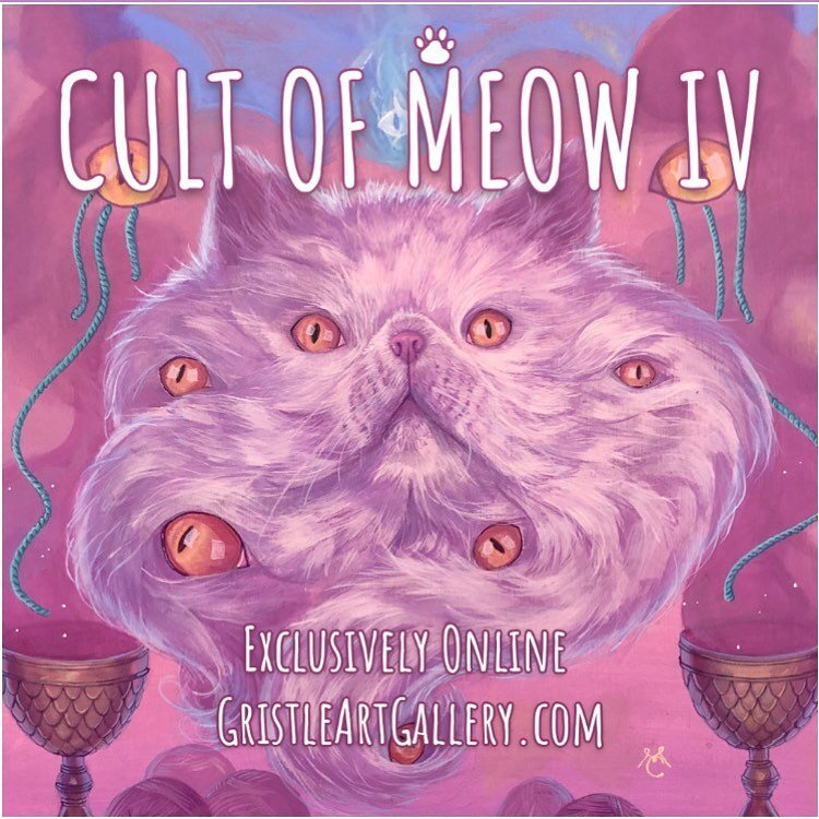 Cult of meow is live. Check it out right meow! www.gristleartgallery.com. 
Link in bio 🐾 🐈 
.
.
.
.
#gallery #gallerywall #artistsofinstagram #lowbrowart #kitsch #catart #persiancats #eyes #fluffy #floof #smoke #yarn #yarnballs