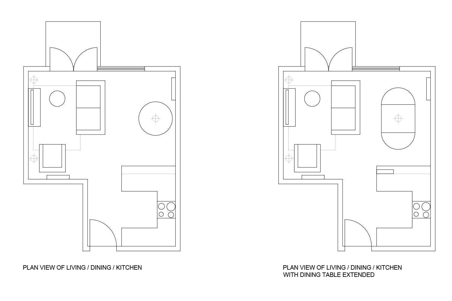 Open plan living, dining and kitchen