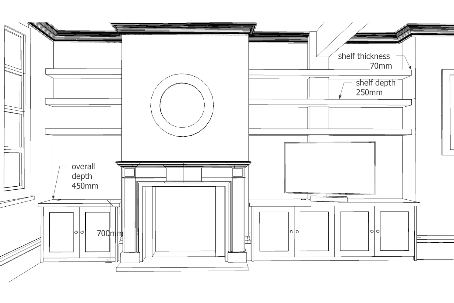  3D drawing showing alcove furniture 
