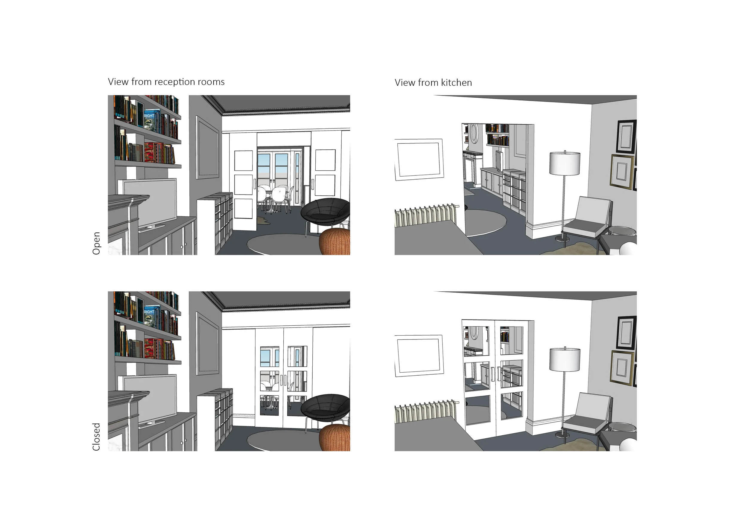  3D visuals experimenting with glass panelled sliding doors 