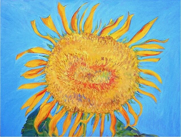 Grey Stripe Mammoth Sunflower (For Audra) Portrait of Audra by Monique Sarkessian oil on canvas 24 x 30 inches 2011.jpeg