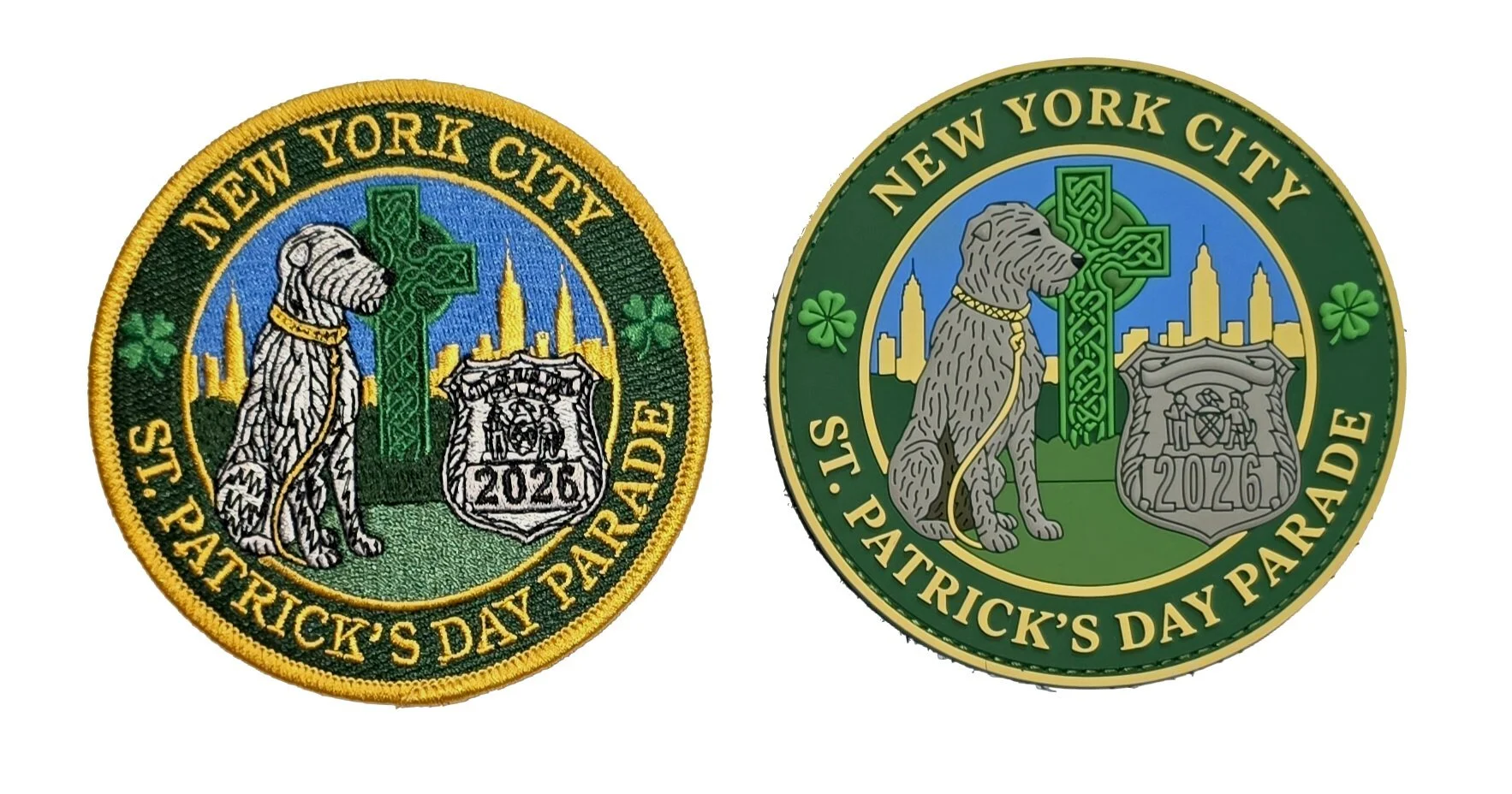 2026 NYPD NYC St. Patrick’s Day Parade embroidered PVC commemorative patch with Celtic cross and NYPD shield