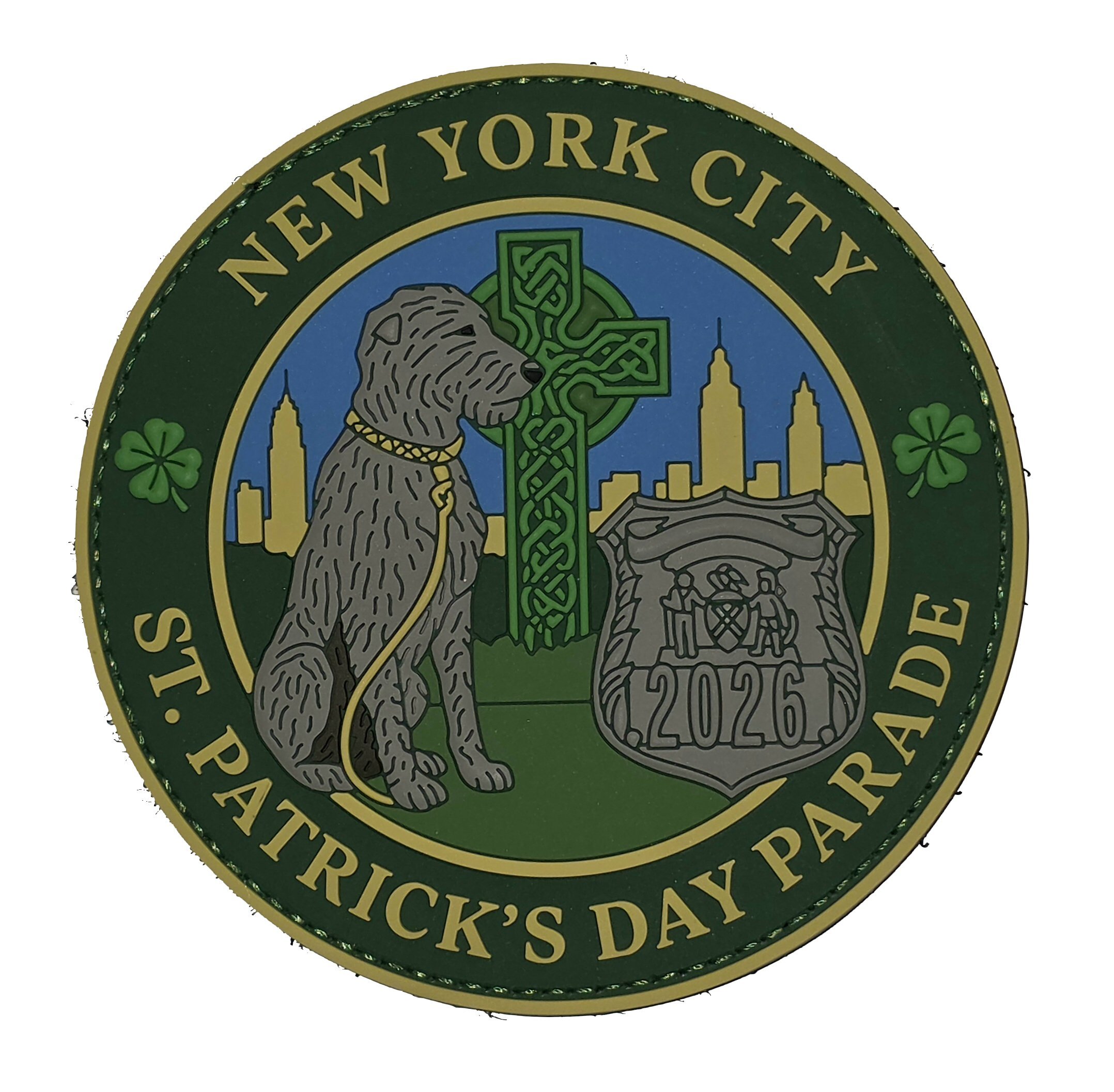 2026 NYPD NYC St. Patrick’s Day Parade PVC commemorative patch with Celtic cross and NYPD shield