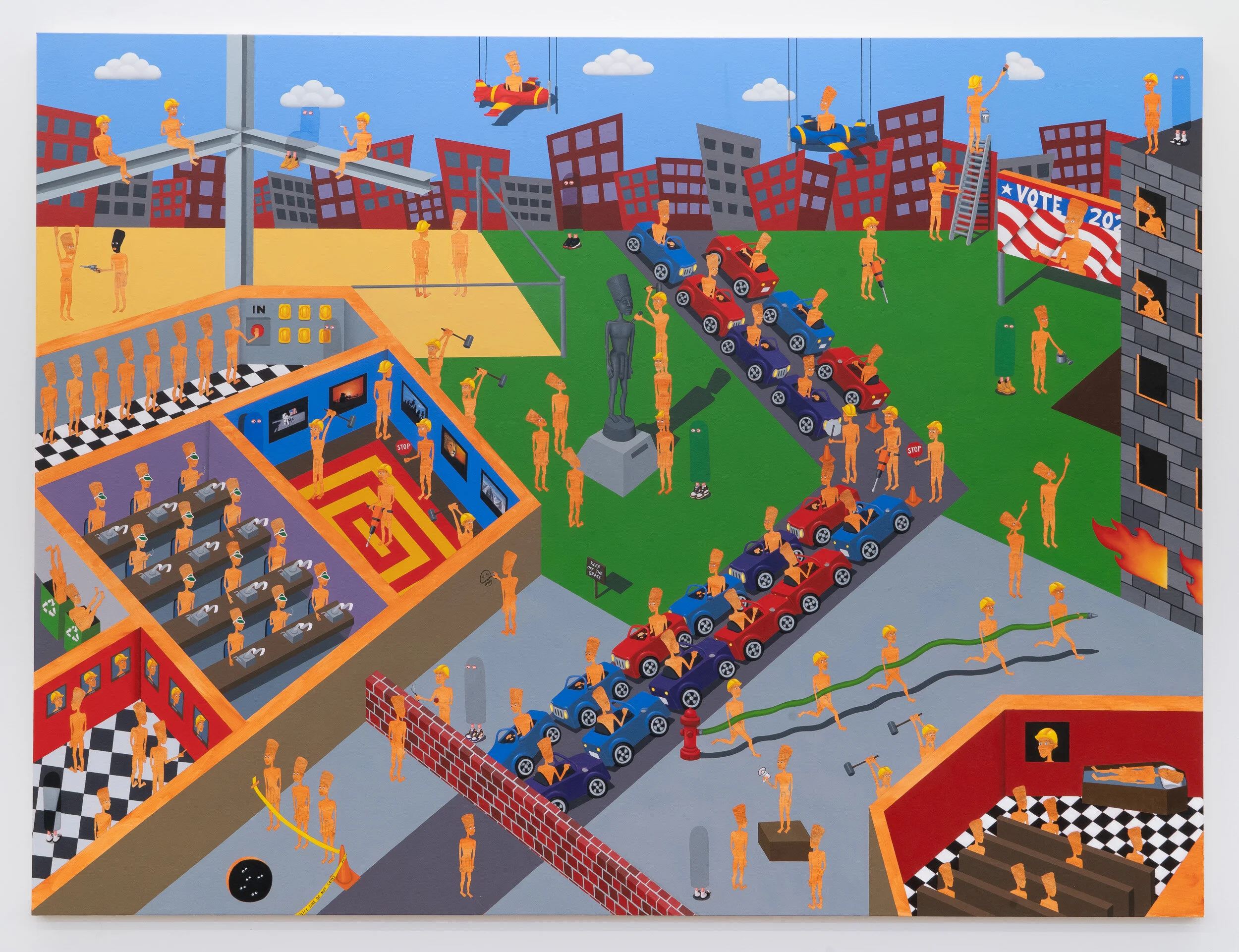   Don’t forget to pack a lunch!   Oil and graphite on canvas, 80”x108” (2020) 