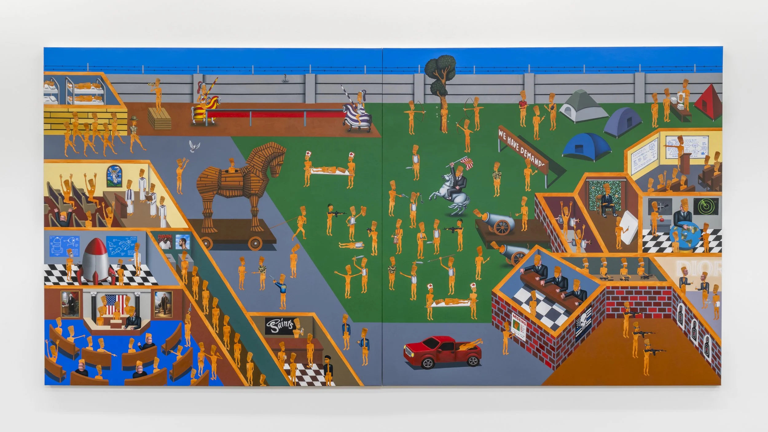   Collision Course   Oil and graphite on canvas, 74”x148” (2024) 